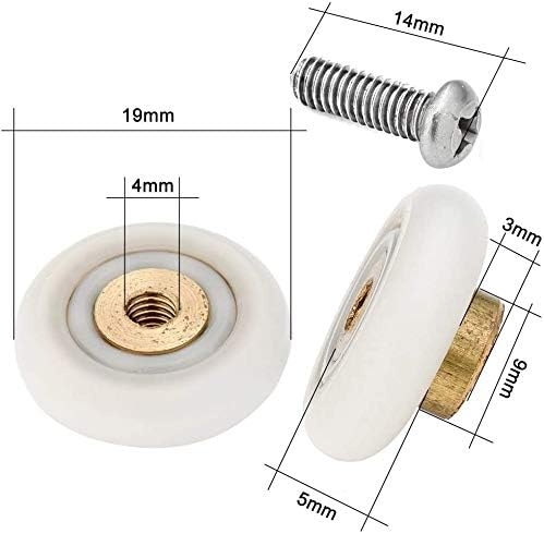 Set of 4 Dia 19mm Stainless Steel Shower Door Wheels Rollers Runners, White, 19mm x 5mm (Stainless steel-4PCS)
