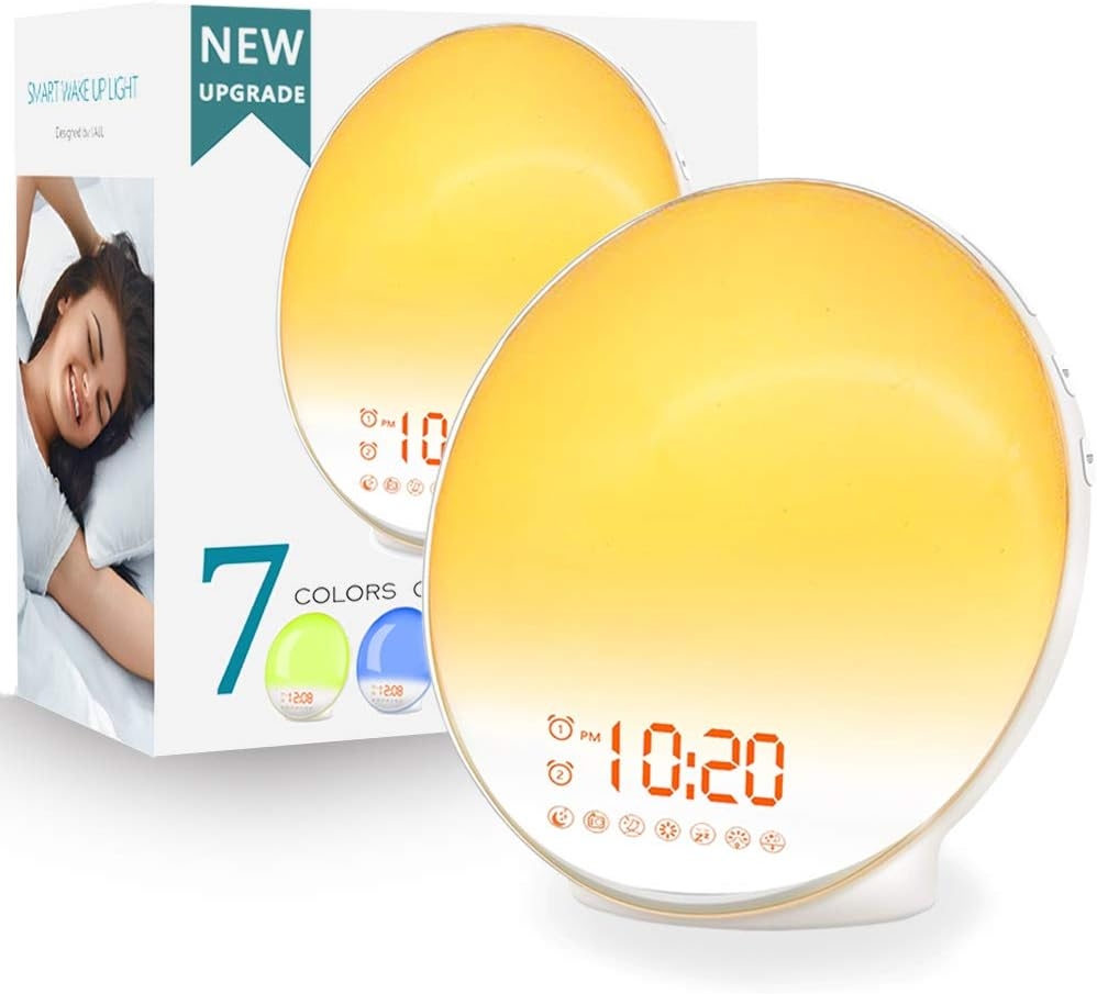 Wake Up Light Sunrise Alarm Clock for Kids, Heavy Sleepers, Bedroom, with Sunrise Simulation, Sleep Aid, Dual Alarms, FM Radio, Snooze, Nightlight, Daylight, 7 Colors, 7 Natural Sounds, Ideal for Gift
