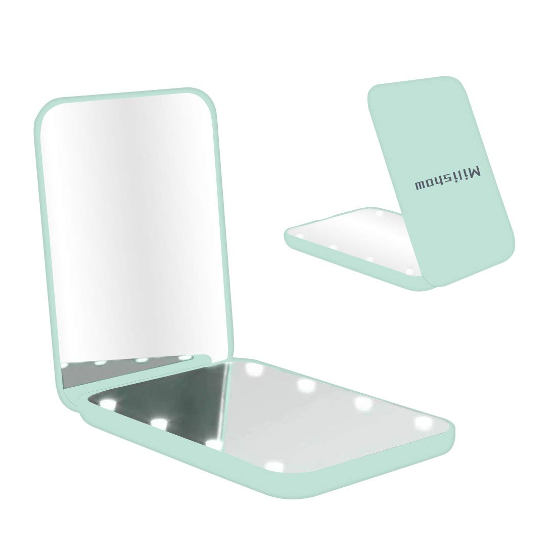 Milishow Compact Mirror with LED Light,1x/3x Magnifying Mirror, Lighted Travel Mirror for Purse,Handbag,Pocket,Handheld 2-Sided Makeup Mirror (Cyan)