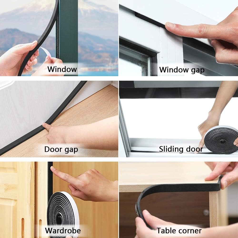 Weather Stripping Door Seal Strip Foam Insulation Tape Self Adhesive Soundproof Foam Insulating Strip for Door, Windows, Air Conditioning, HVAC, Cooling. (W:1In x T: 1/8In x L: 33Ft)
