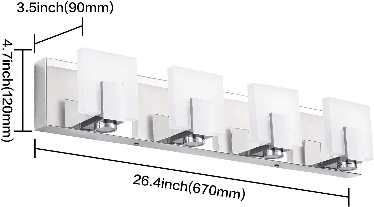 SOLFART LED Modern Dimmable Vanity Lights 4 Lights for Bathroom Wall Light Fixture Stainless Steel Acrylic Over Mirror 7249