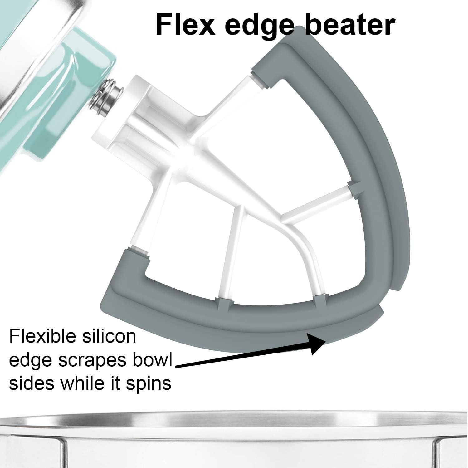 KENOME 4.5/5 Quart Flex Edge Beater for KitchenAid Tilt-Head Stand Mixer,All-Metal Die Cast Blade with Both-Sides Flexible Silicone Edges Bowl Scraper,White