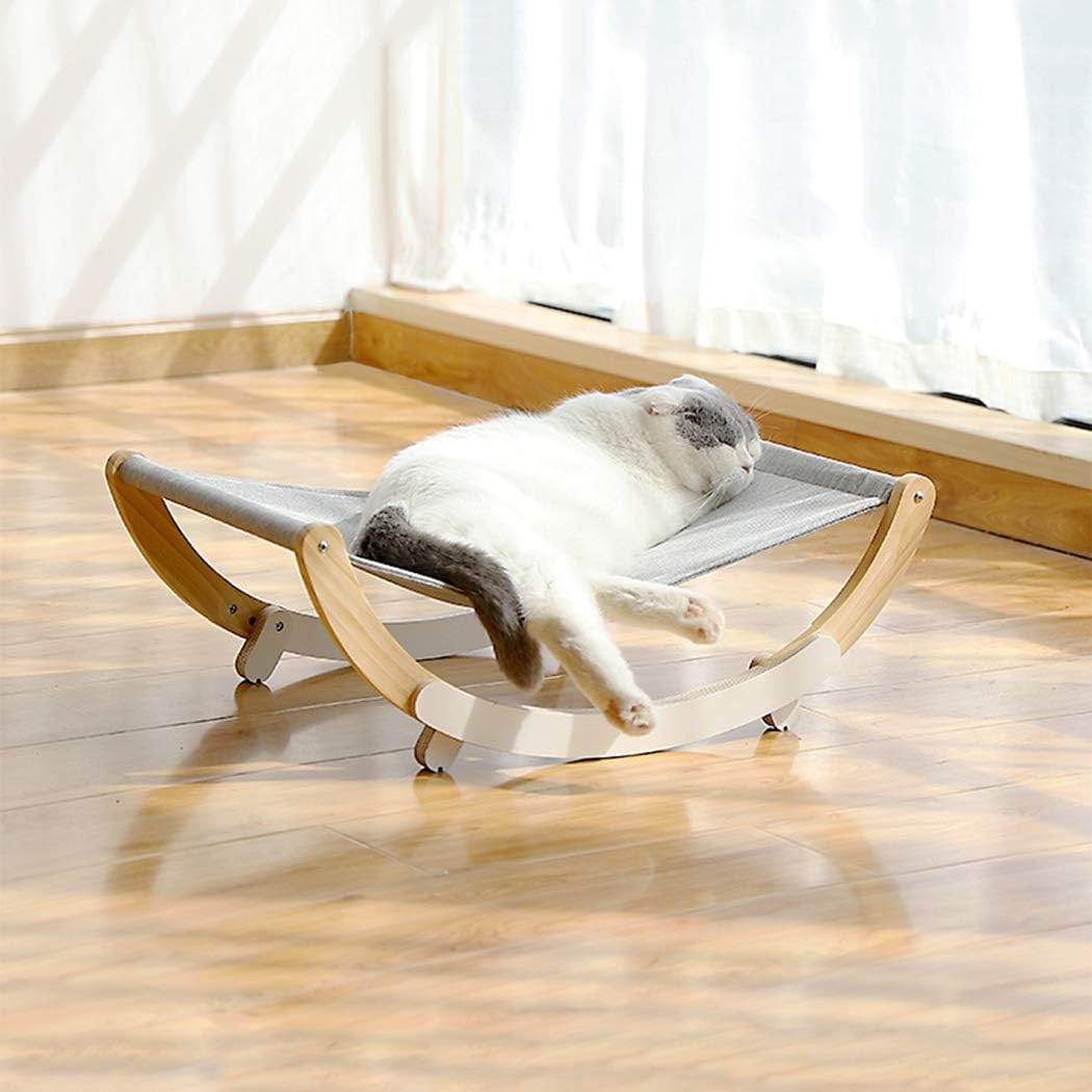 Cat Hammock, Pet Bed, Solid Wood Cat Bed, 2 in 1 Cradle and Hammock, Cat Hanging Bed with Durable Wooden Frame, Cats’ Furniture