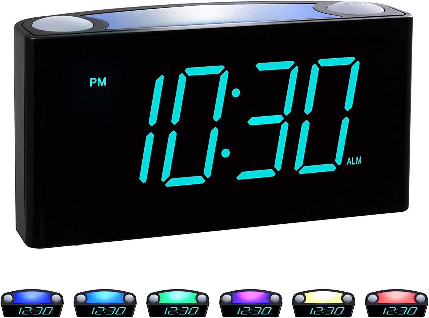 Rocam Digital Alarm Clock for Bedrooms - Large 7" LED Display with Dimmer, Snooze, 7 Color Night Light, Easy to Set, USB Chargers, Battery Backup, 12/24 Hour for Kids, Boys, Heavy Sleepers(Blue)
