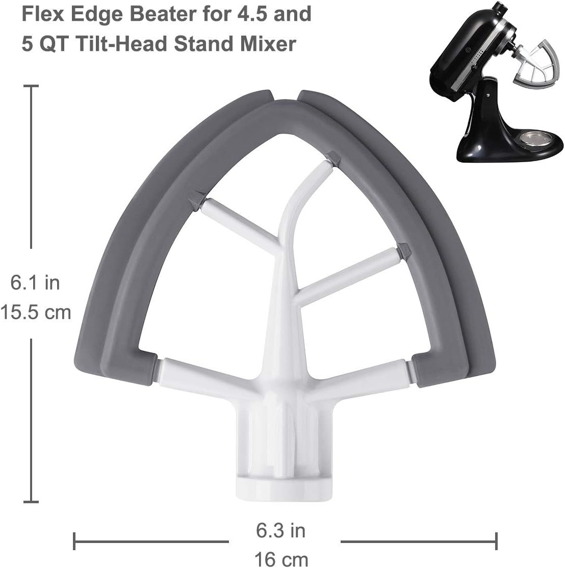 Flex Edge Beater for KitchenAid Tilt-Head Stand Mixer, 4.5-5 Quart Flat Beater Paddle with Flexible Silicone Edges Bowl Scraper