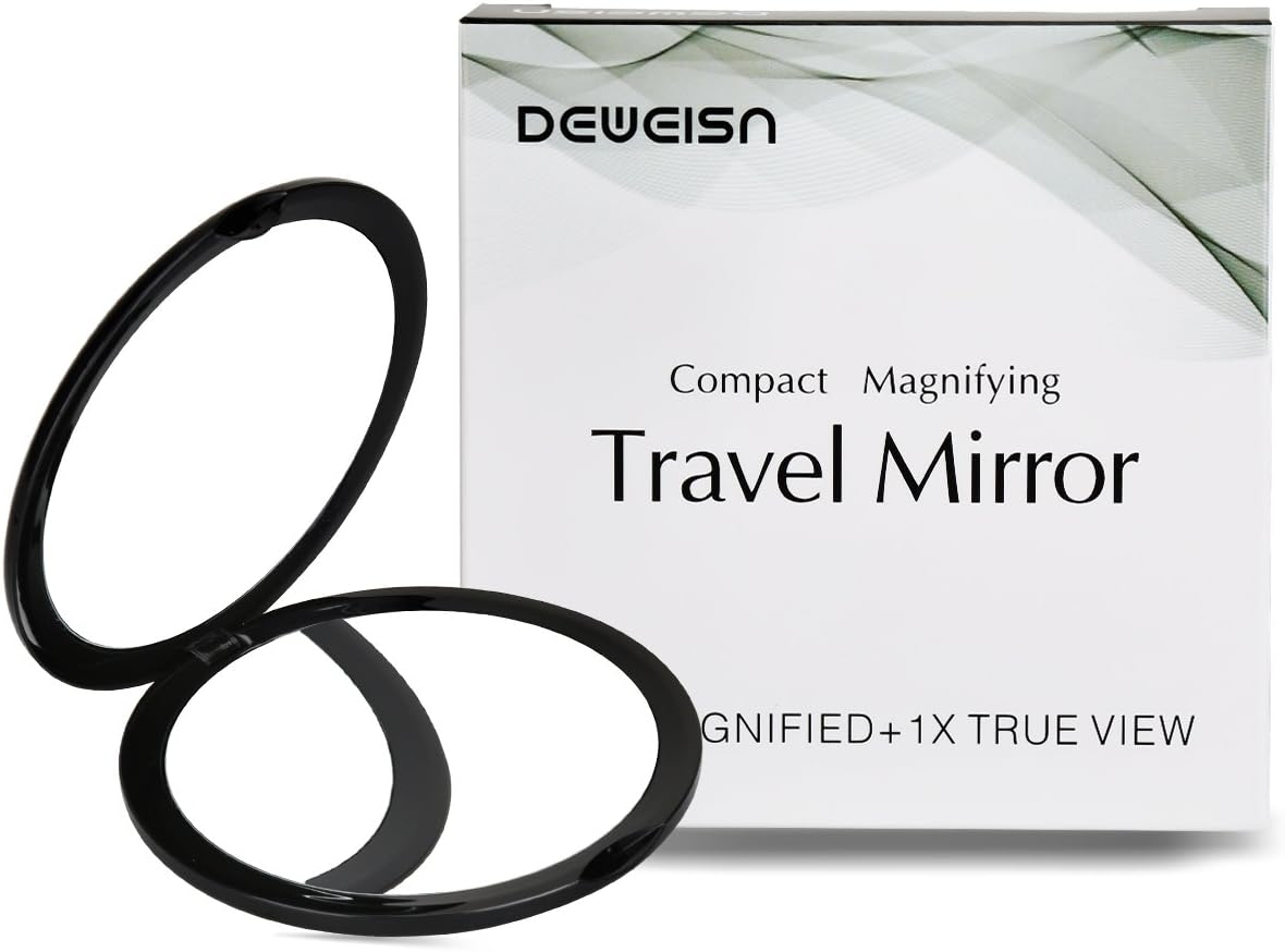 Magnifying Compact Cosmetic Mirror-DeWEISN Elegant Compact Pocket Makeup Mirror, Handheld Travel Makeup Mirror with Powerful 10x Magnification and 1x True View Mirror for Travel or Your Purse