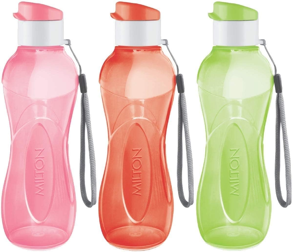 MILTON Water Bottle Kids Reusable Leakproof 12 Oz Plastic Wide Mouth Large Big Drink Bottle BPA & Leak Free with Handle Strap Carrier for Cycling Camping Hiking Gym Yoga