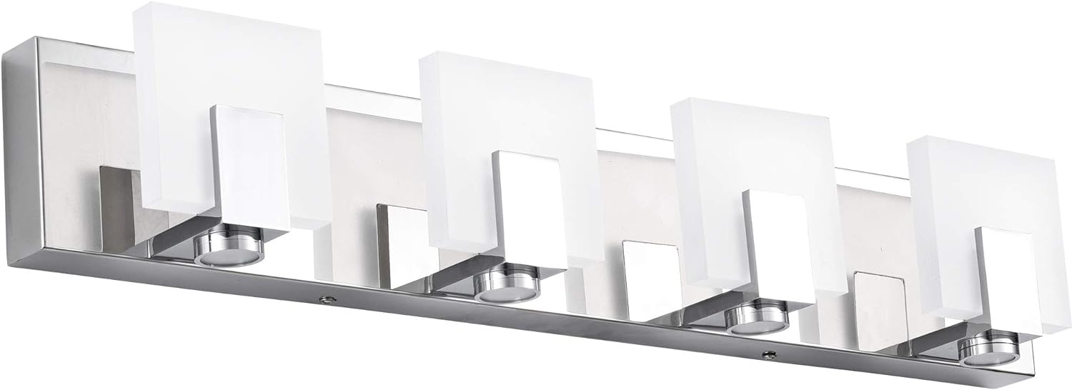 SOLFART LED Modern Dimmable Vanity Lights 4 Lights for Bathroom Wall Light Fixture Stainless Steel Acrylic Over Mirror 7249