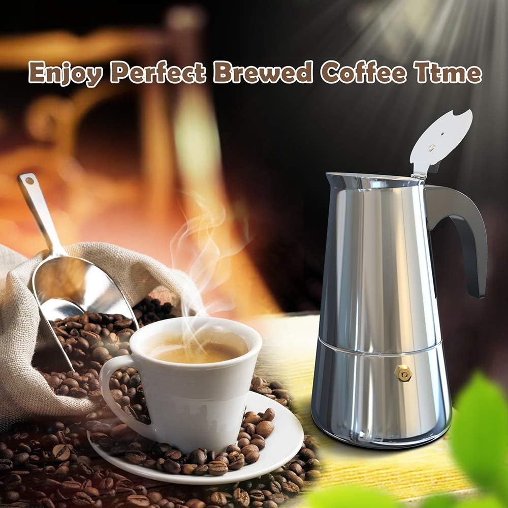 Stovetop Espresso Moka Pot Italian Coffee Maker with Stainless Steel, 3 Coffee Scoops, 200ml/7oz/4 Cup (1 Cup=50ml)
