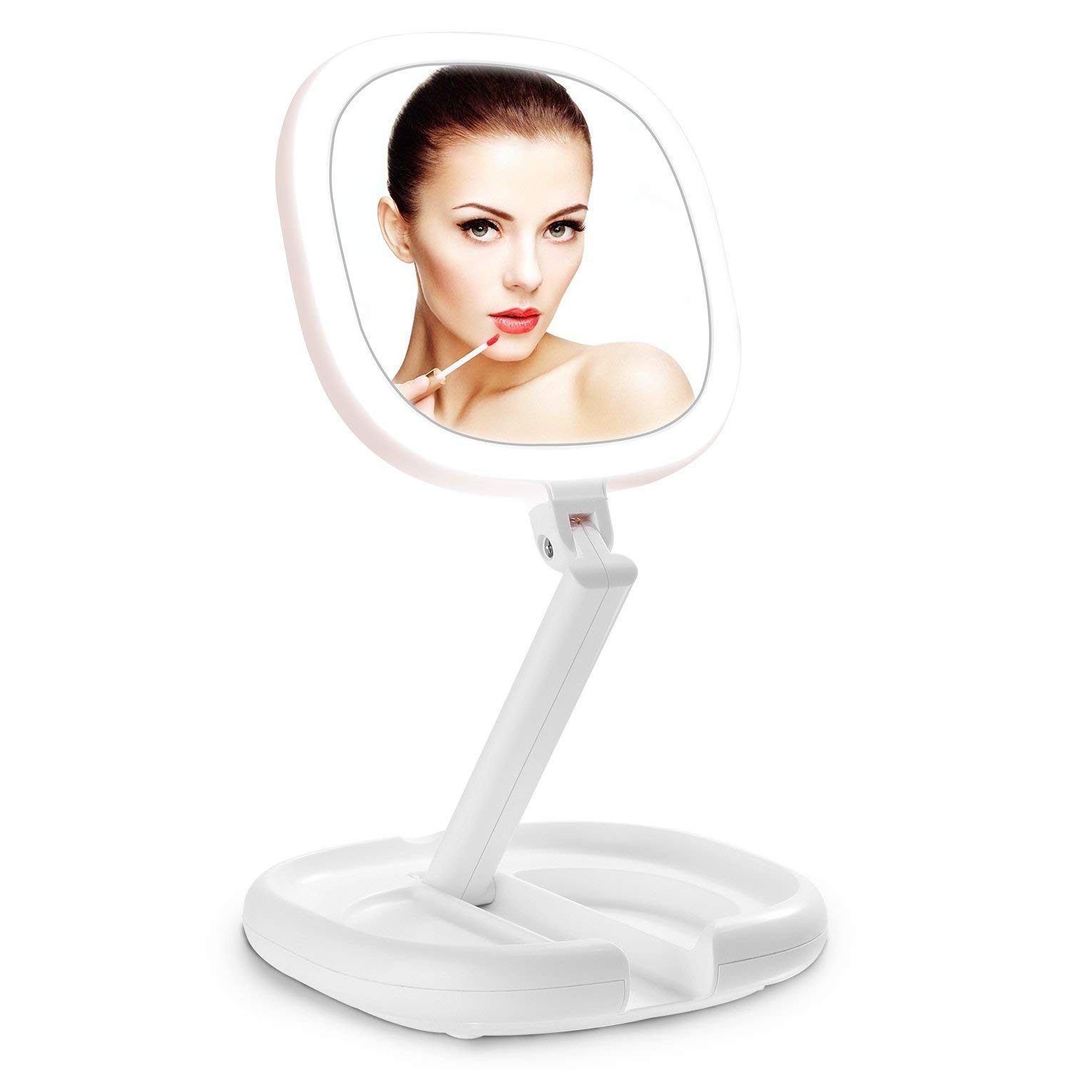 Lighted Makeup Mirror, Beautifive Double Sided Magnifying Mirror, Vanity Mirror with Lights, Smart Design with Brightness&Angle&Height Adjustability, Folding Compact Mirror, LED Mirror for Travel