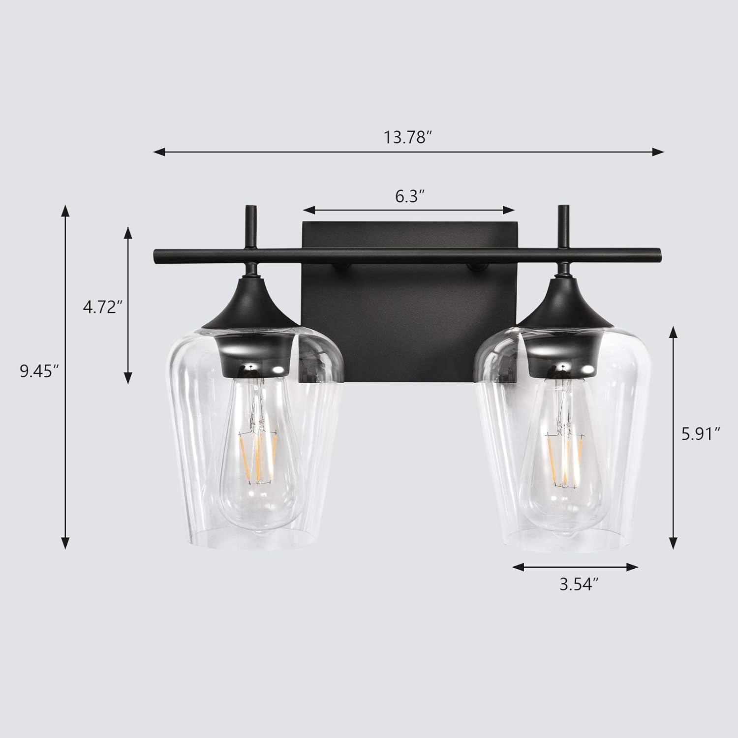 Vanity Lights Fixtures, Zicbol 2 Light Bathroom Light, Black Wall Light with Clear Glass Shade, Modern Bathroom Wall Sconce Lighting for Bath, Living Room, Bedroom, Stairs, Gallery, Restaurant