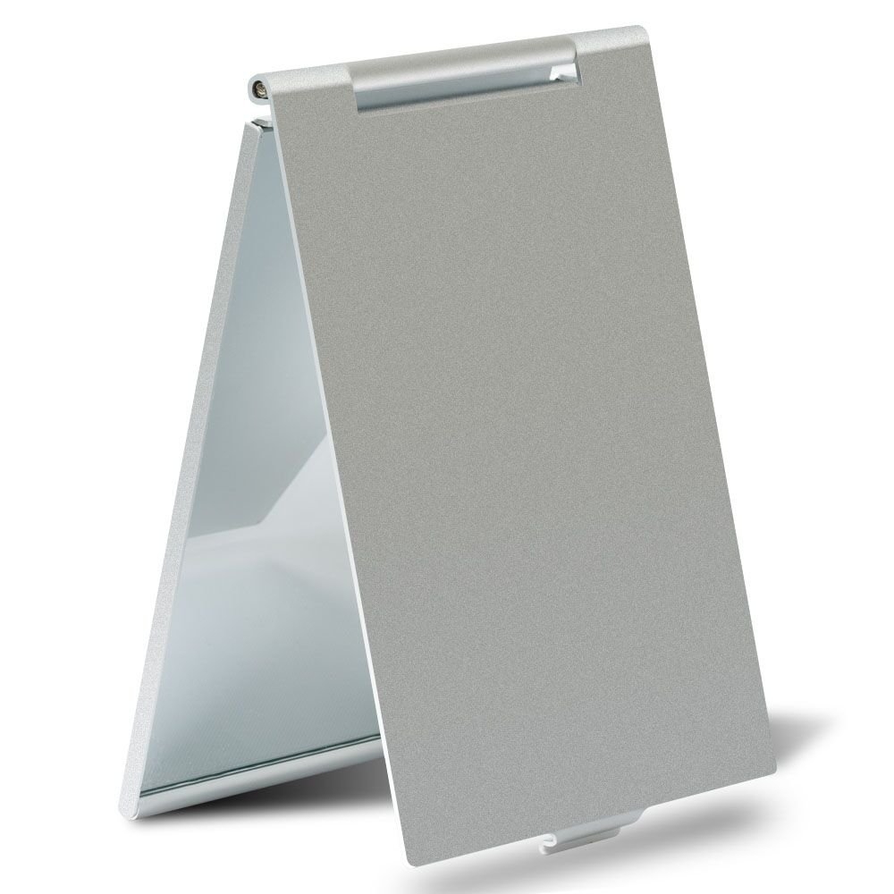 G2PLUS Portable Folding Vanity Mirror Single Side Travel Shower Shaving Mirror, 4.5'' x 3.15'' x 0.1'' (Silver White)