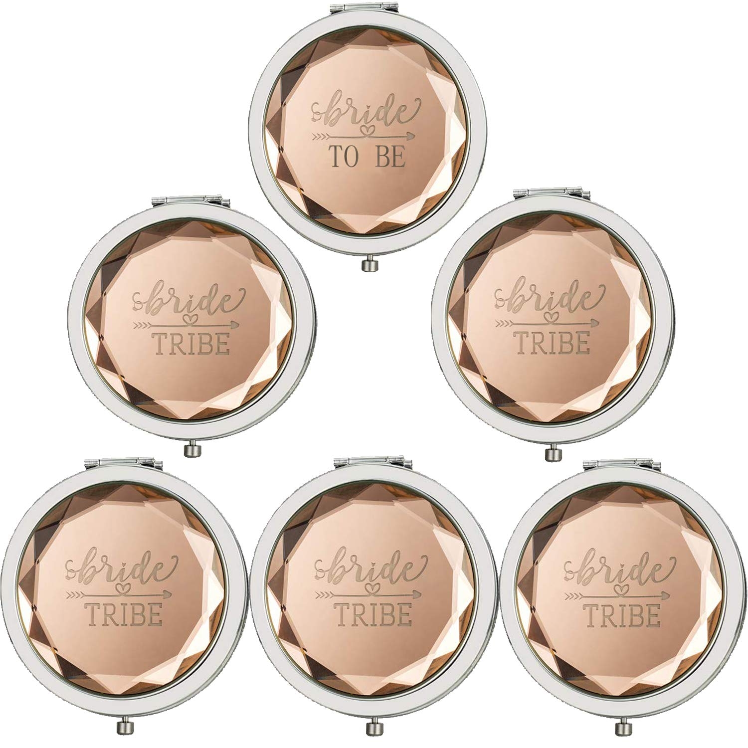 Cuterui Bridesmaid Gifts Bride Tribe Compact Makeup Mirrors for Bachelorette Bridal Shower Gifts(Pack of 6,Champagne)