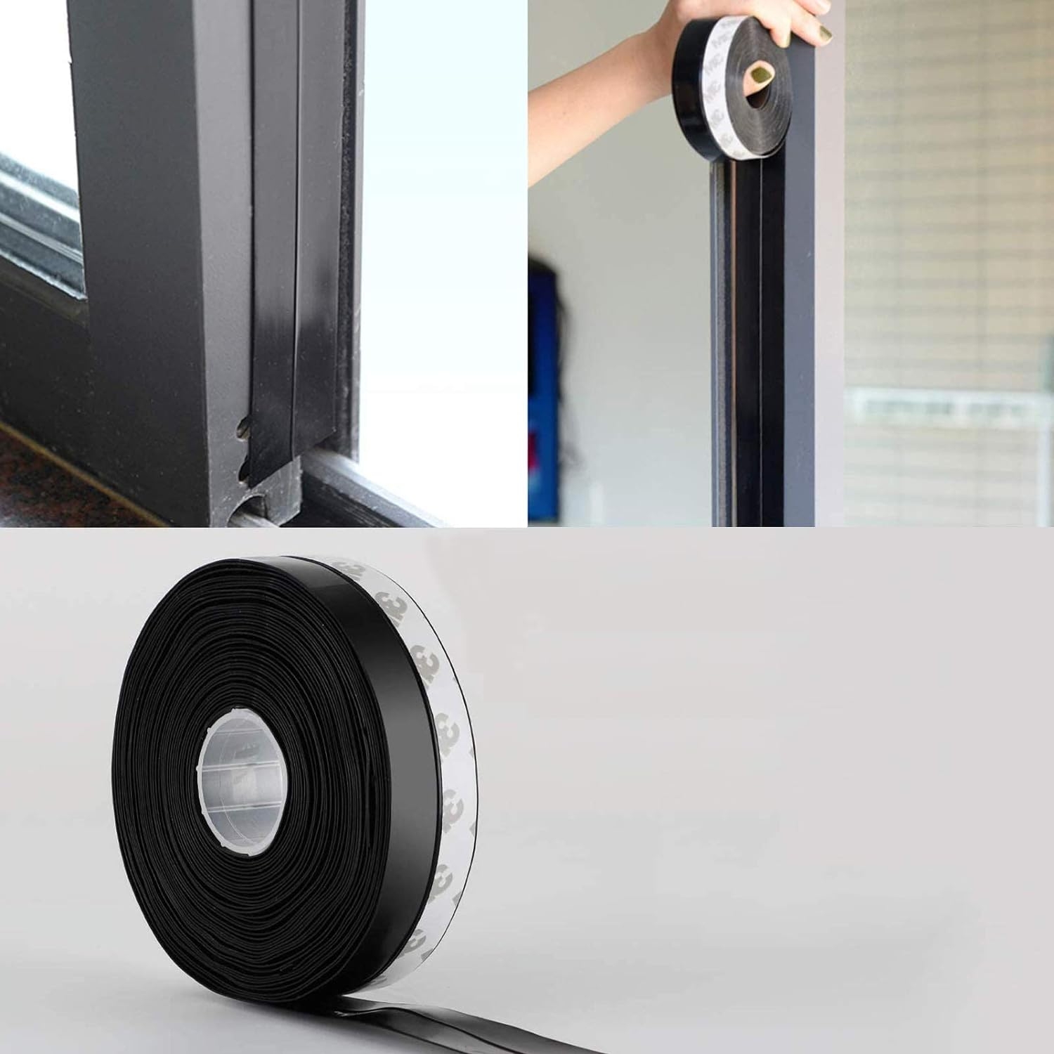 26 Feet Silicone Seal Strip, Door Weather Stripping Door Seal Strip Window Seal Silicone Sealing Tape for Door Draft Stopper Adhesive Tape for Doors Windows and Shower Glass Gaps (Black, 45MM)