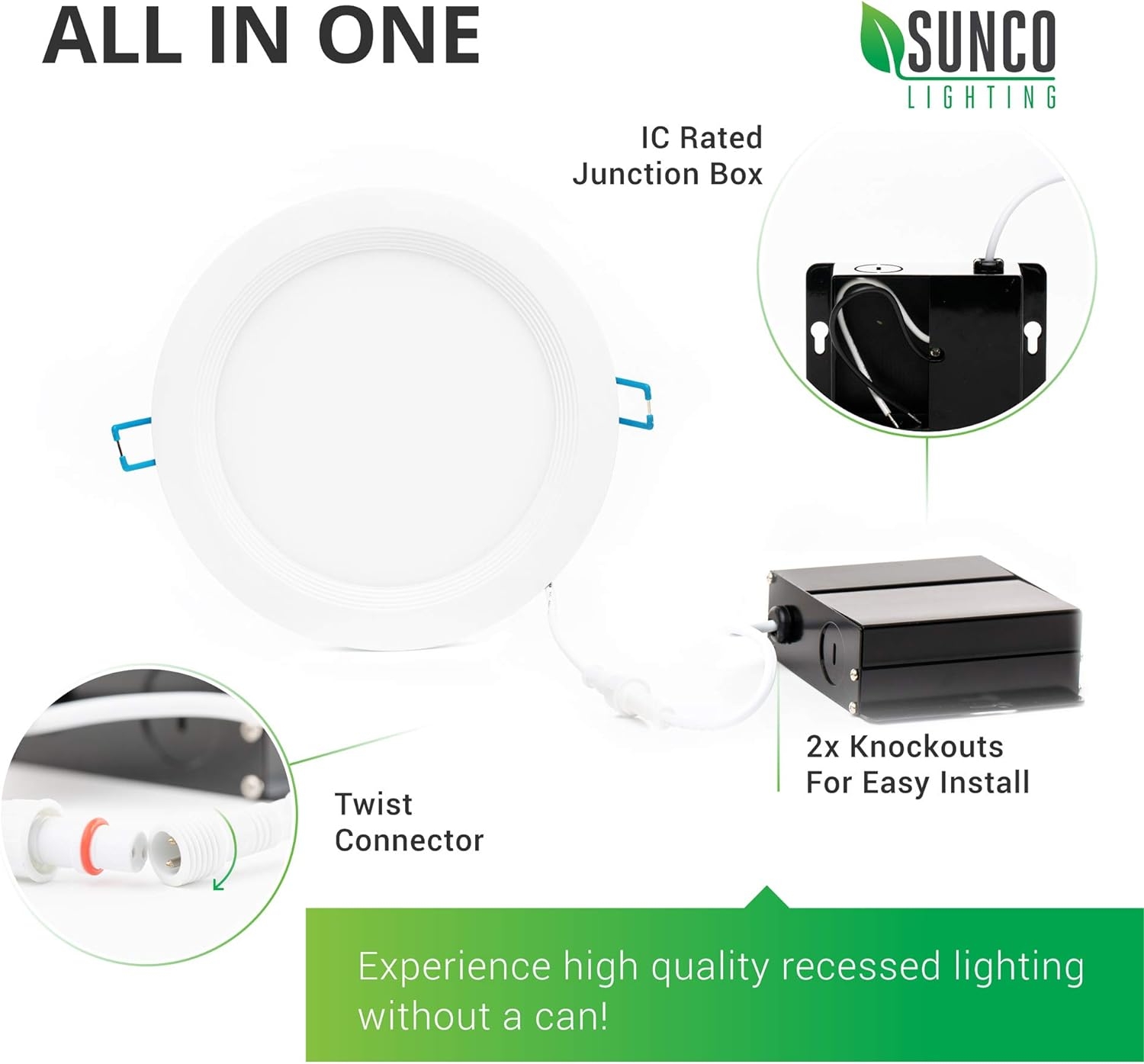 Sunco Lighting 4 Pack 6 Inch Slim LED Downlight, Baffle Trim, Junction Box, 14W=100W, 850 LM, Dimmable, 2700K Soft White, Recessed Jbox Fixture, IC Rated, Retrofit Installation - ETL & Energy Star
