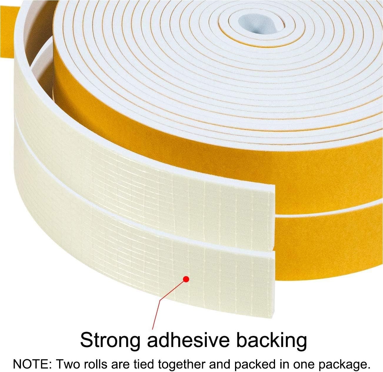 Weather Stripping Tape-2 Rolls, 1 Inch Wide X 1/8 Inch Thick White High Density Soundproofing Door Insulation AC Unit Weather Seal Total 33 Feet Long(16.5ft x 2 Rolls)