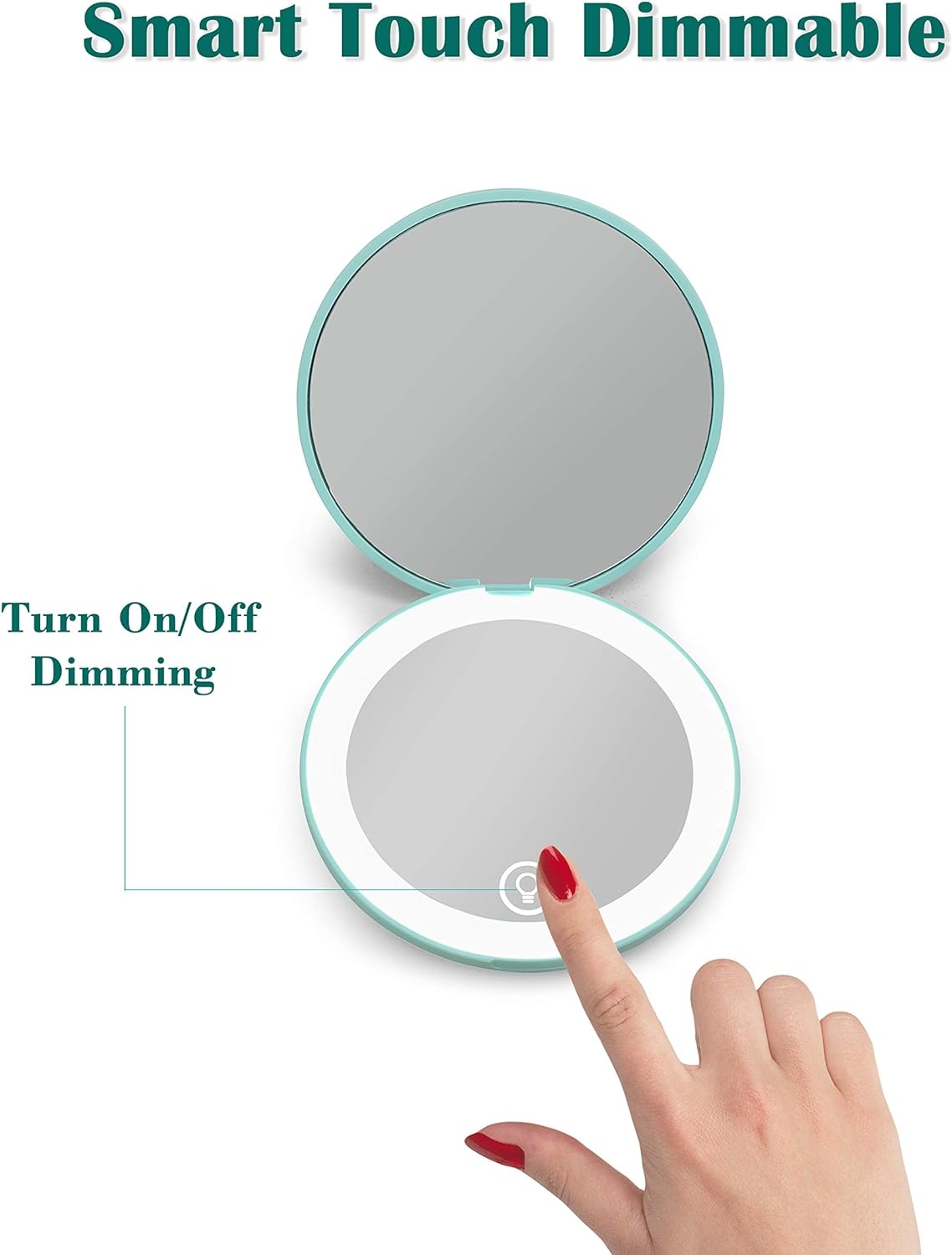 Kintion LED Compact Mirror,Rechargeable Compact Mirror with Light,1x/10x Magnification Dimmable Small Lighted Travel Makeup Mirror for Purse,Pocket,Gift,Touch Switch,Daylight,Portable Folding Handheld