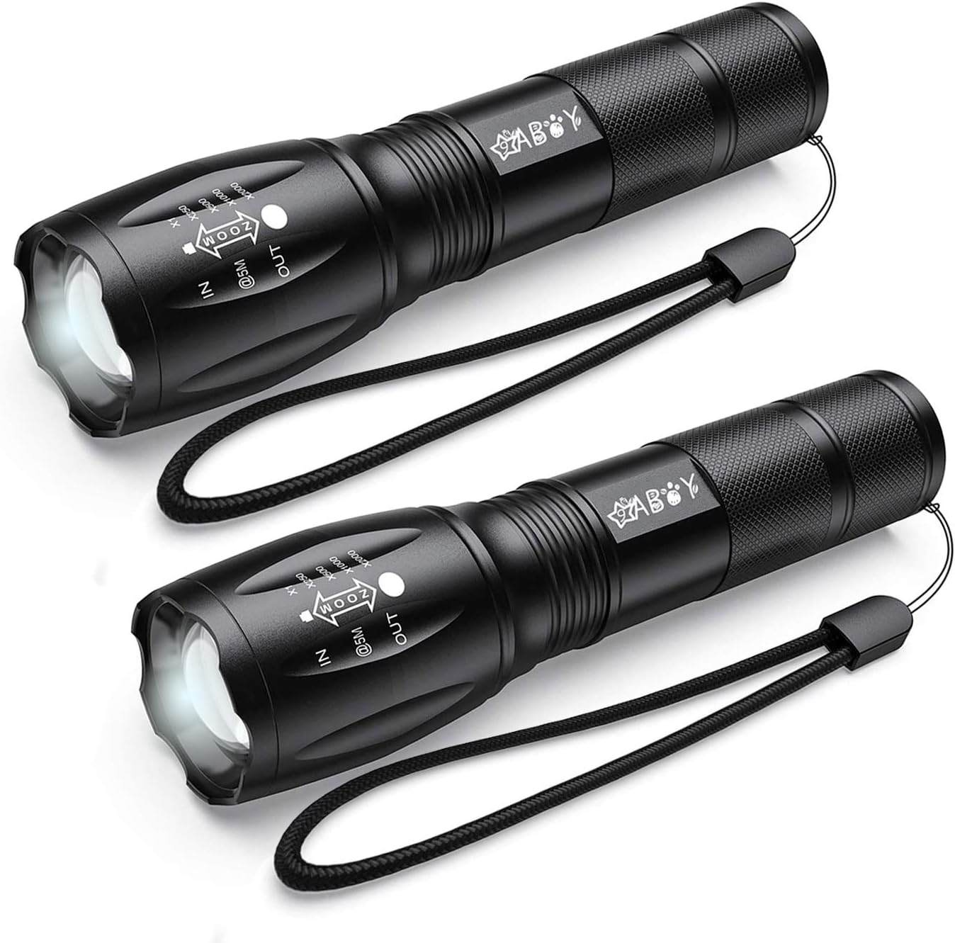 Flashlights, LED Tactical Flashlight Portable S1000 High Lumen with 5 Modes T6 Handheld Light Water Resistant Zoomable Best Camping Biking Hiking Outdoor Emergency for Night Fishing Travel [2 Pack]