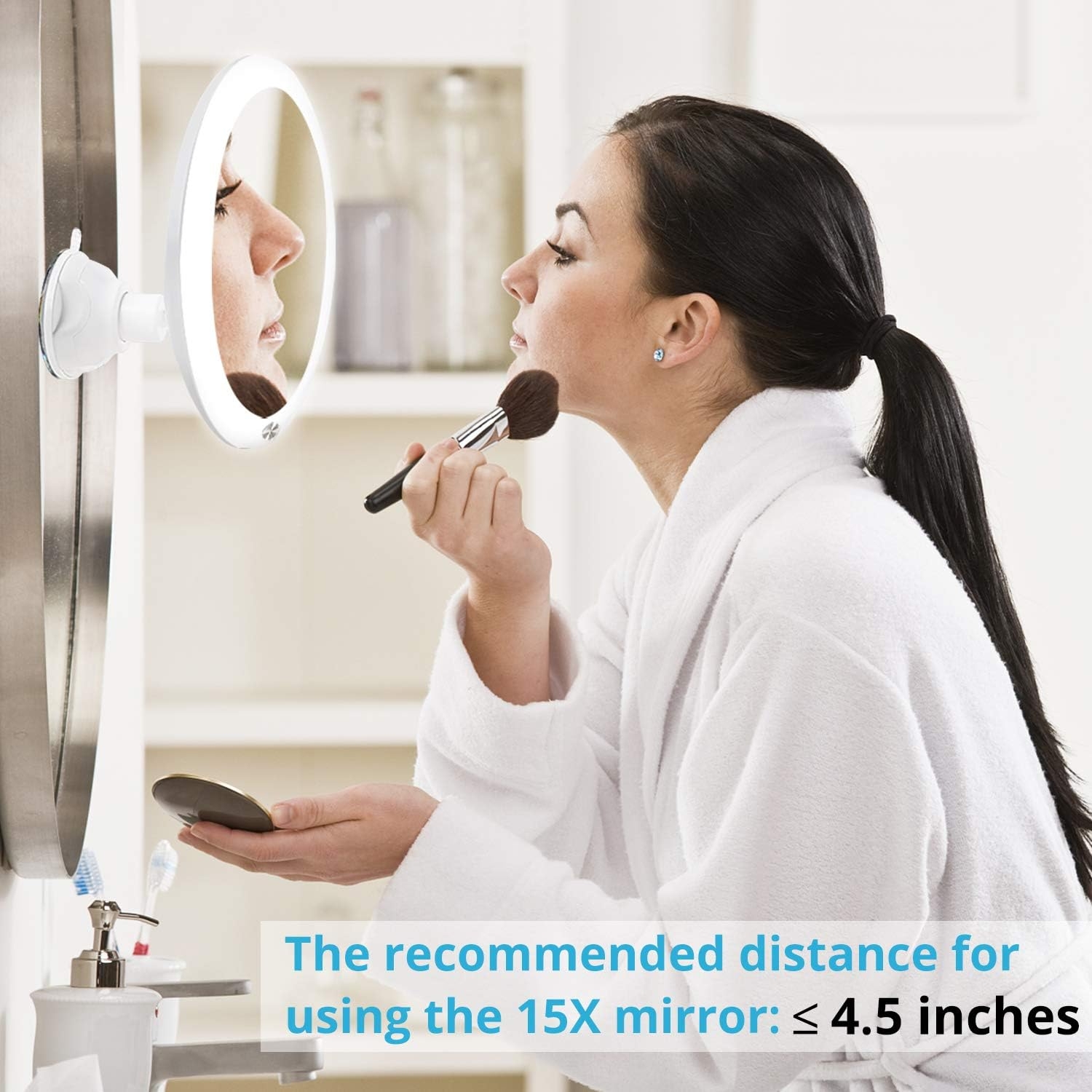 FABUDAY 15X Magnifying Mirror with Light - Upgraded 2021 Version Lighted Makeup Mirror with Magnification, Led Magnified Mirror for Bathroom with Suction Cups, Lighting Adjustable, Dual Power Supply