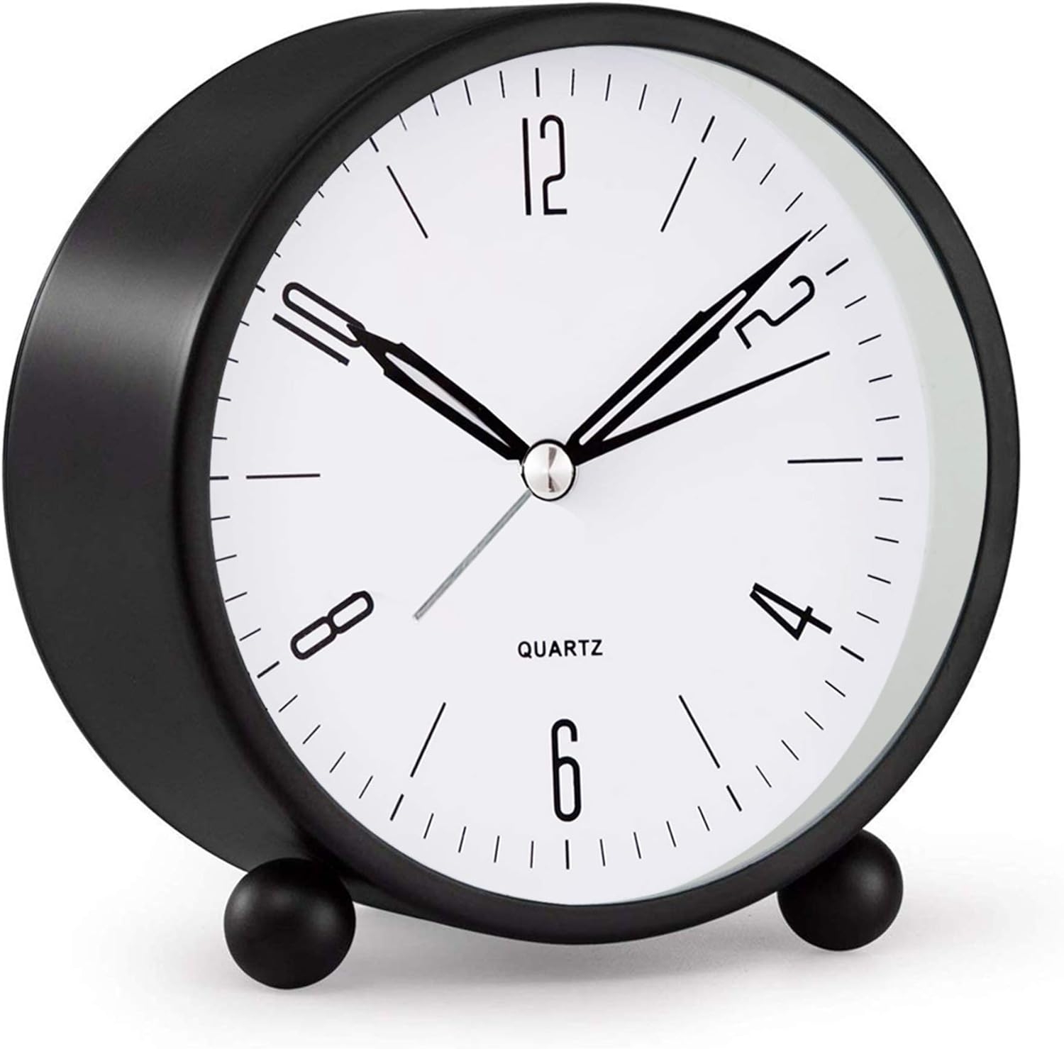 Analog Alarm Clock, 4 inch Super Silent Non Ticking Small Clock with Night Light, Battery Operated, Simply Design, for Bedroon, Bedside, Desk, Black