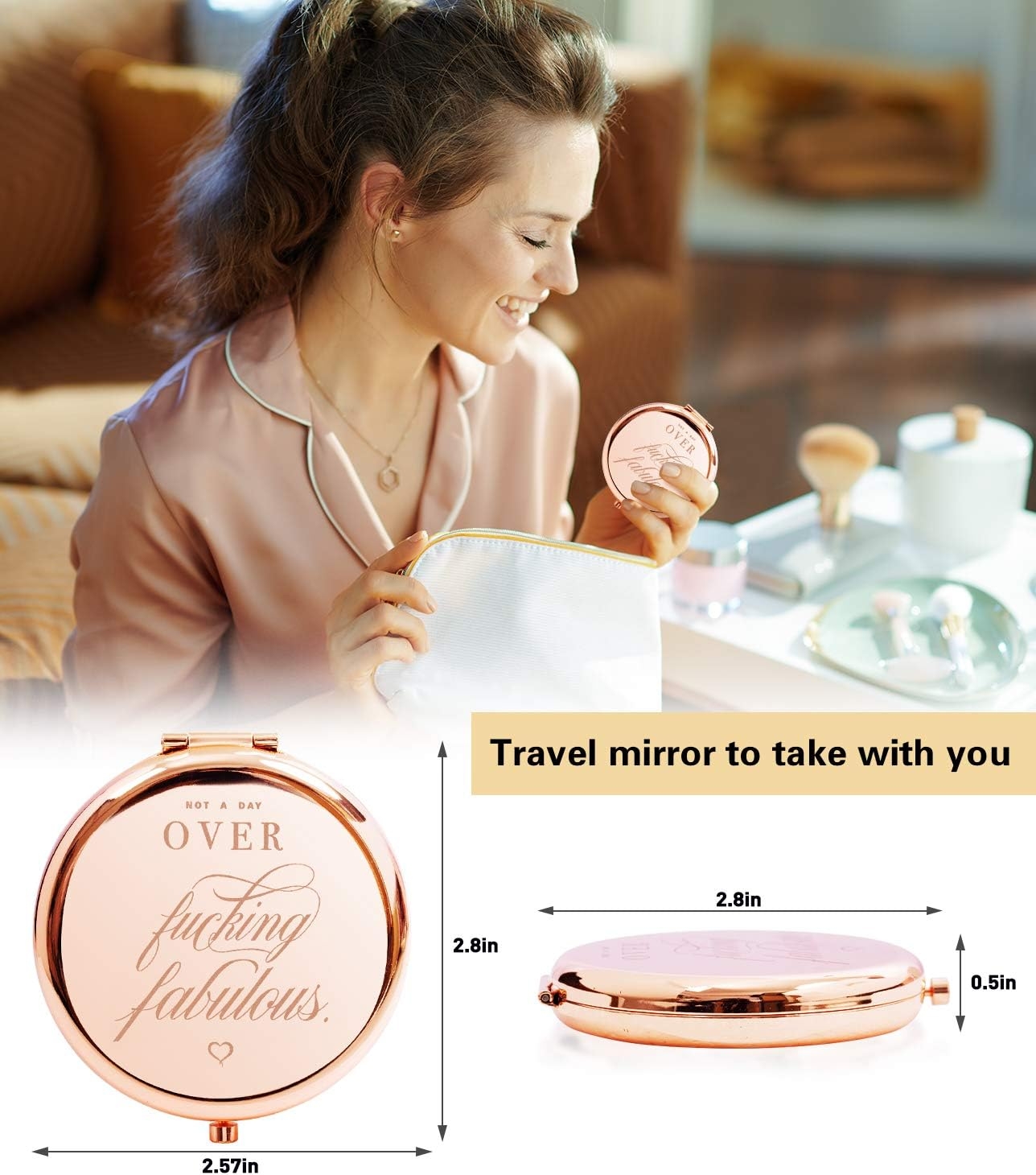Birthday Gifts for Women Not a Day Over Fabulous Compact Mirror for Her - Funny Womens Gifts Ideas for Birthday - Unique Travel Compact Mirror for Women Friends Mom or Coworkers
