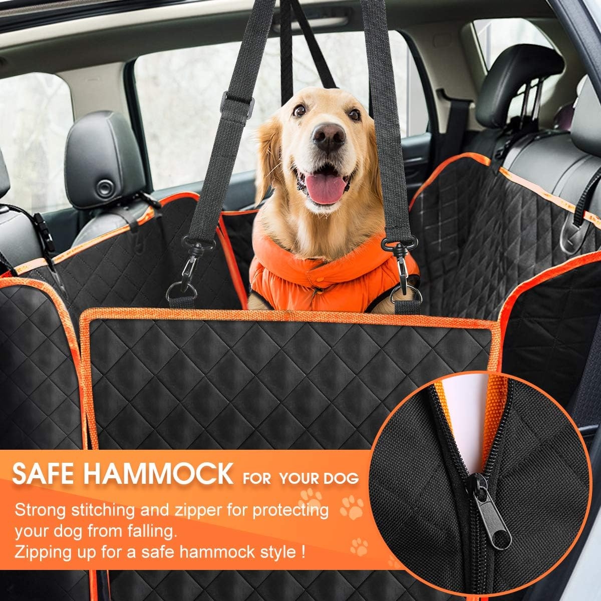 Dog Seat Cover for Back Seat, Waterproof Dog Hammock Scratchproof Pet Seat Covers with 4 Bags Side Flaps & 2 Dog Seat Belts, Washable Nonslip Seat Protector for Cars Trucks and SUVs