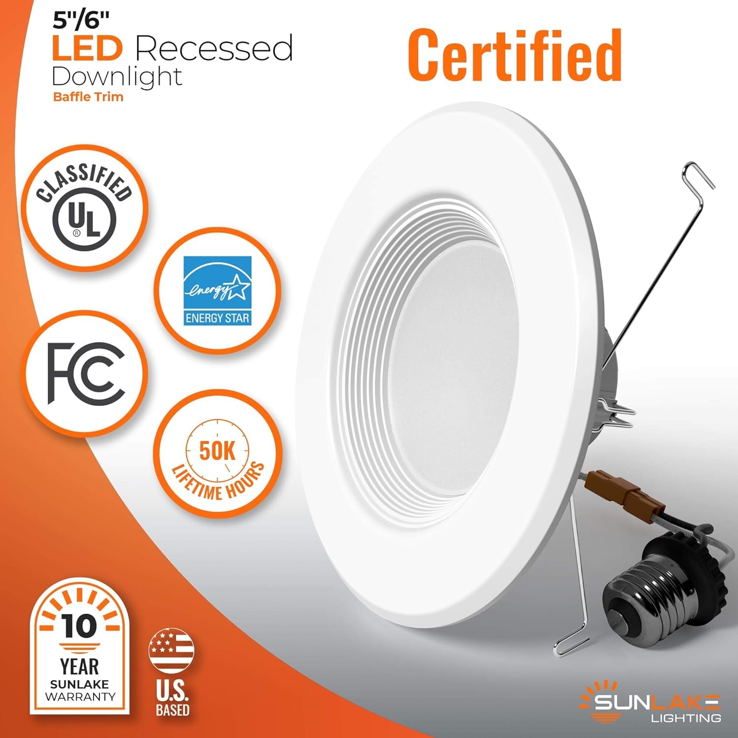 SunLake Lighting 12 Pack 5/6 Inch LED Recessed Downlight, Baffle Trim, Dimmable, 4000K Cool White, 12W=75W, 1080 LM, Wet Rated Waterproof, Retrofit Kit, UL + Energy Star