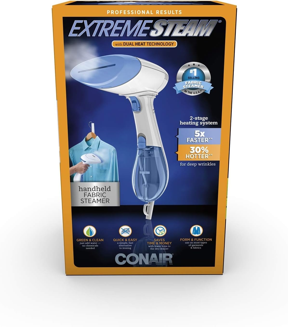 Conair Extreme Steam Hand Held Fabric Steamer Dual Heat, White/Blue