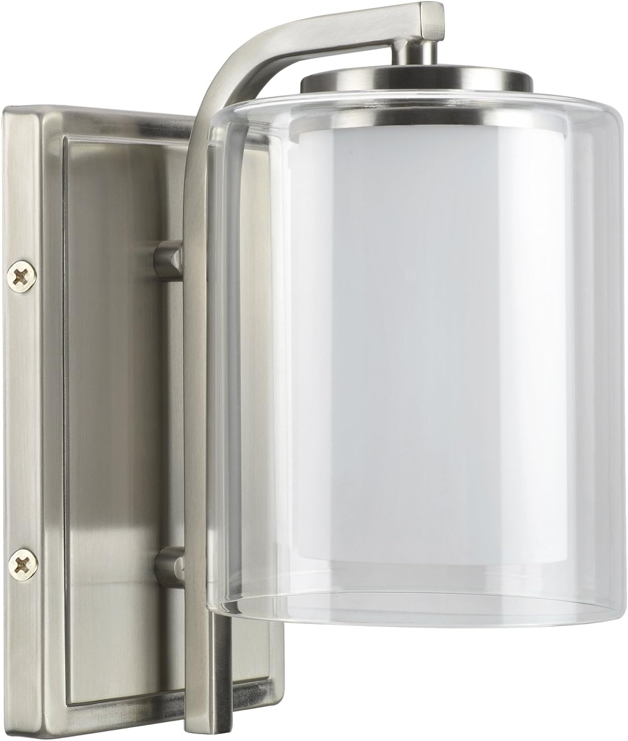 Aspen Creative 62101, One-Light Metal Bathroom Vanity Wall Light Fixture, 5 1/2" Wide, Transitional Design in Satin Nickel with Clear Glass Shade