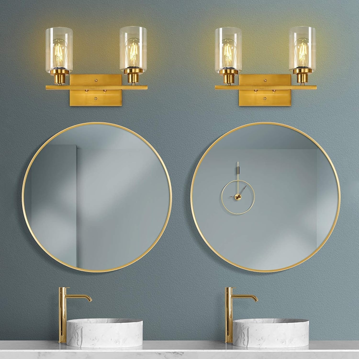 SGLfarmty Bathroom Vanity 2 Lights,Rustic Bathroom Vanity Brushed Brass Lights, Wall Sconce Bathroom Lighting with Glass Lamp Shade