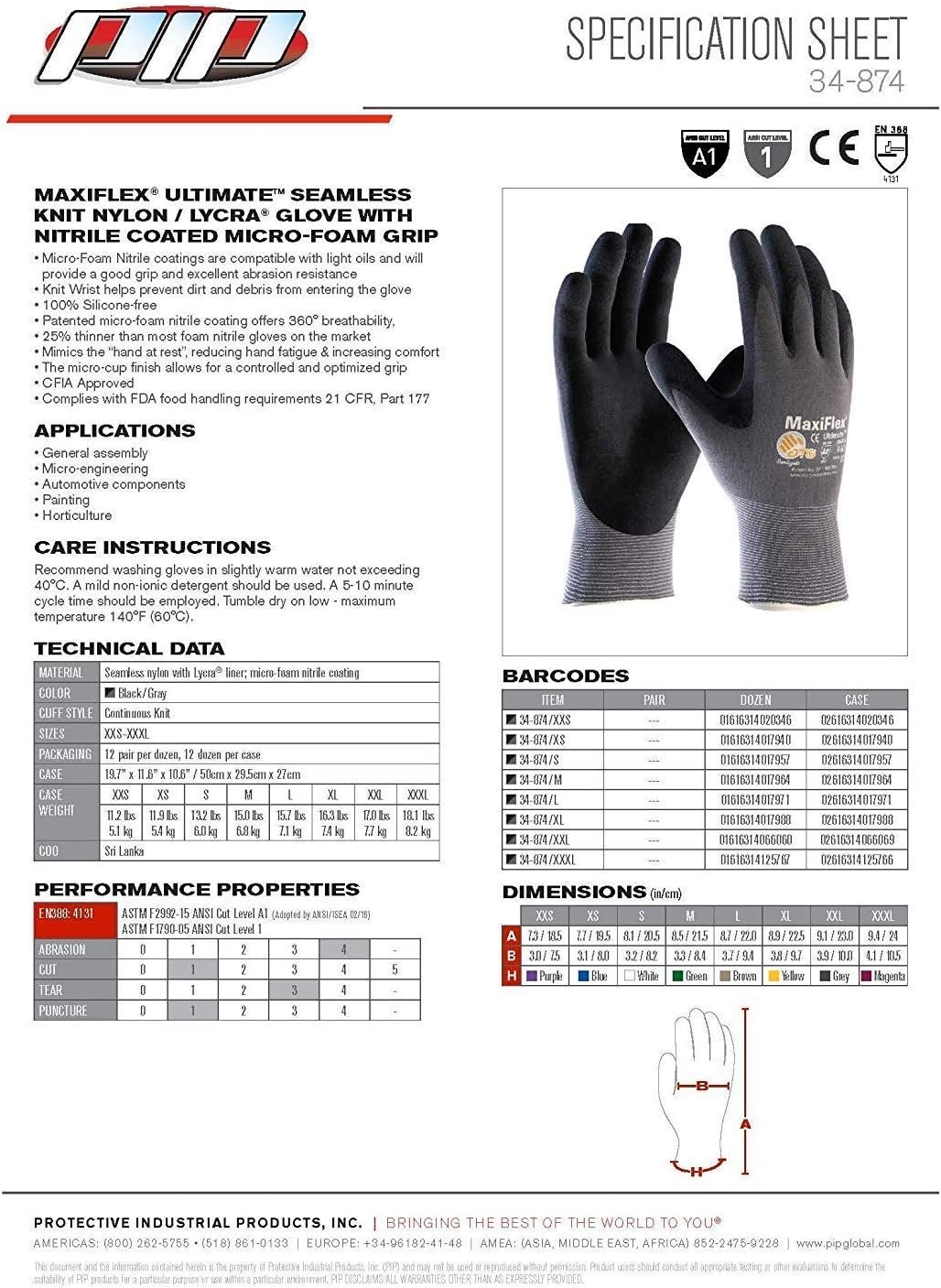 (3) Pack MaxiFlex 34-874/XXS Gloves Nitrile Micro-Foam Grip Palm & Fingers - Excellent Grip and Abrasion Resistance - Seamless Nylon with Lycra Liner (Size-XXS/3 Pair's)