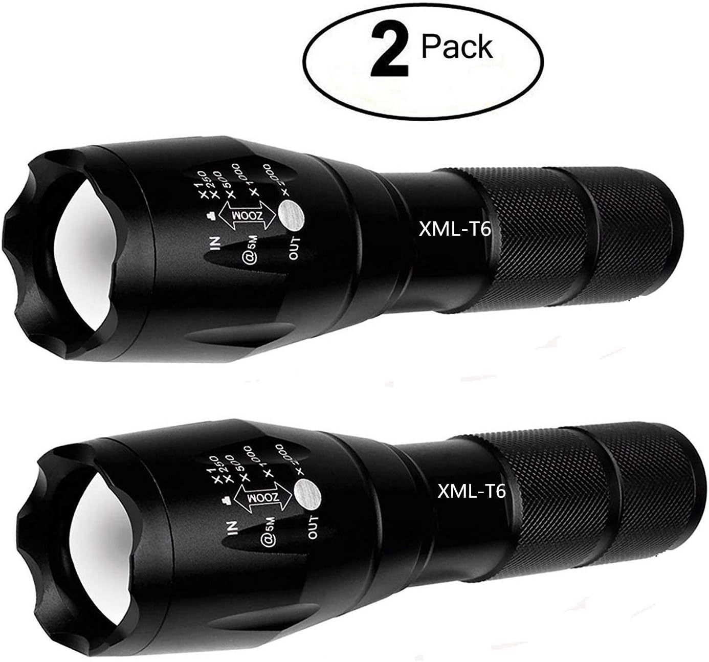 2 Pack Tactical Flashlight Torch, Military Grade 5 Modes XML T6 3000 Lumens Tactical Led Waterproof Handheld Flashlight for Camping Biking Hiking Outdoor Home Emergency