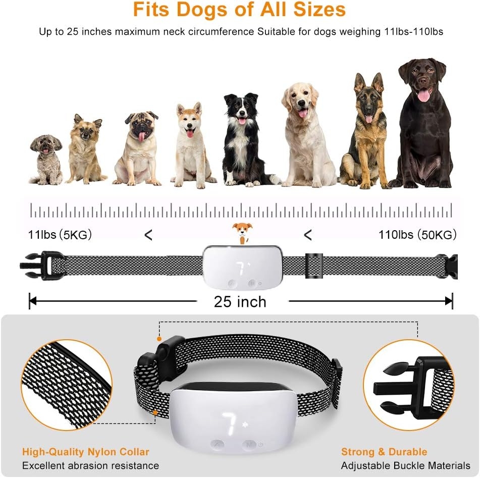 Nest 9 Dog Bark Collar, Rechargeable Anti Barking Training Collar, No Bark Collar 7 Adjustable Sensitivity and Intensity Levels for Small Medium Large Dogs