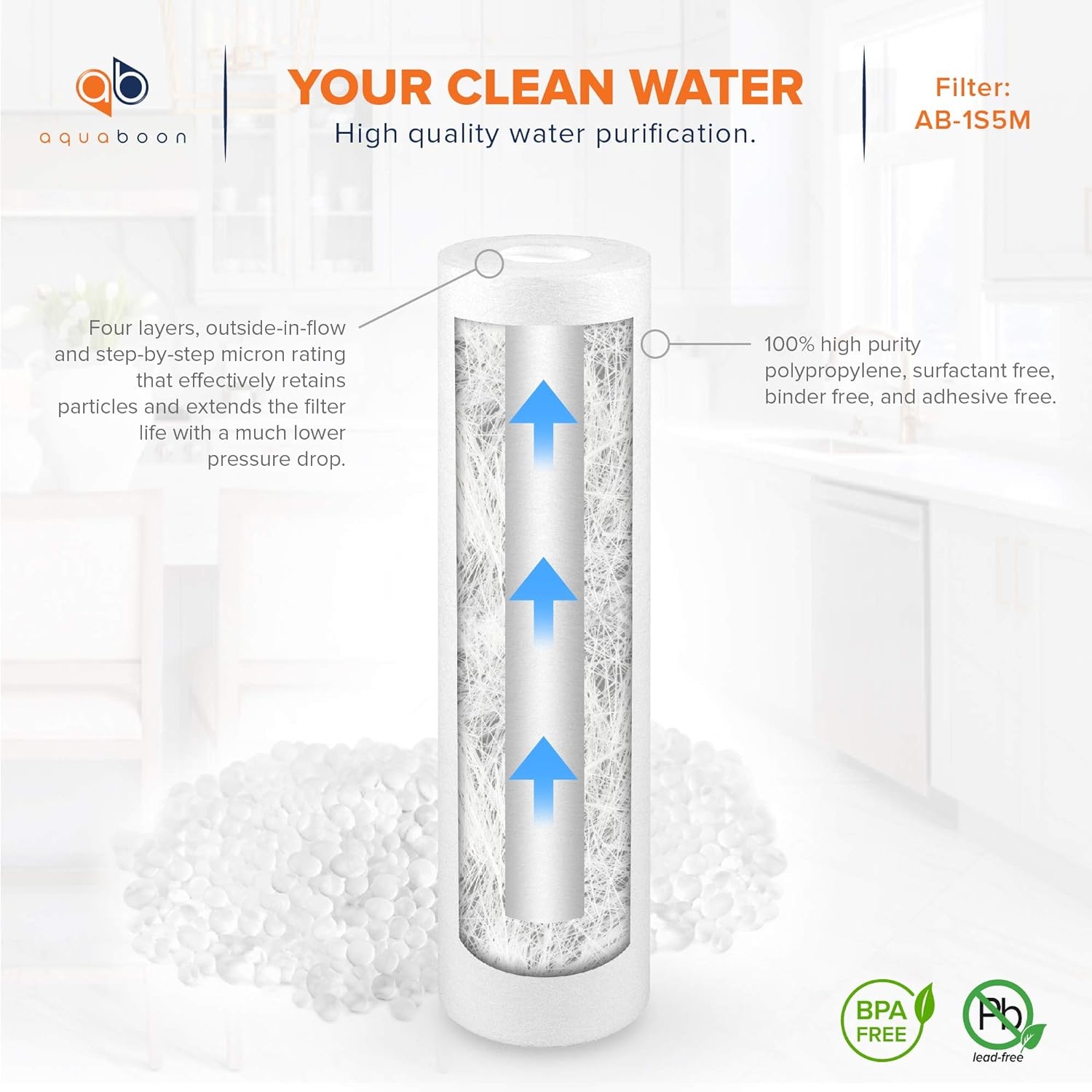 Aquaboon 25-Pack of 5 Micron 10" Sediment Water Filter Replacement Cartridge for Any Standard RO Unit | Whole House Sediment Filtration | Compatible with DuPont WFPFC5002, Pentek DGD series, RFC