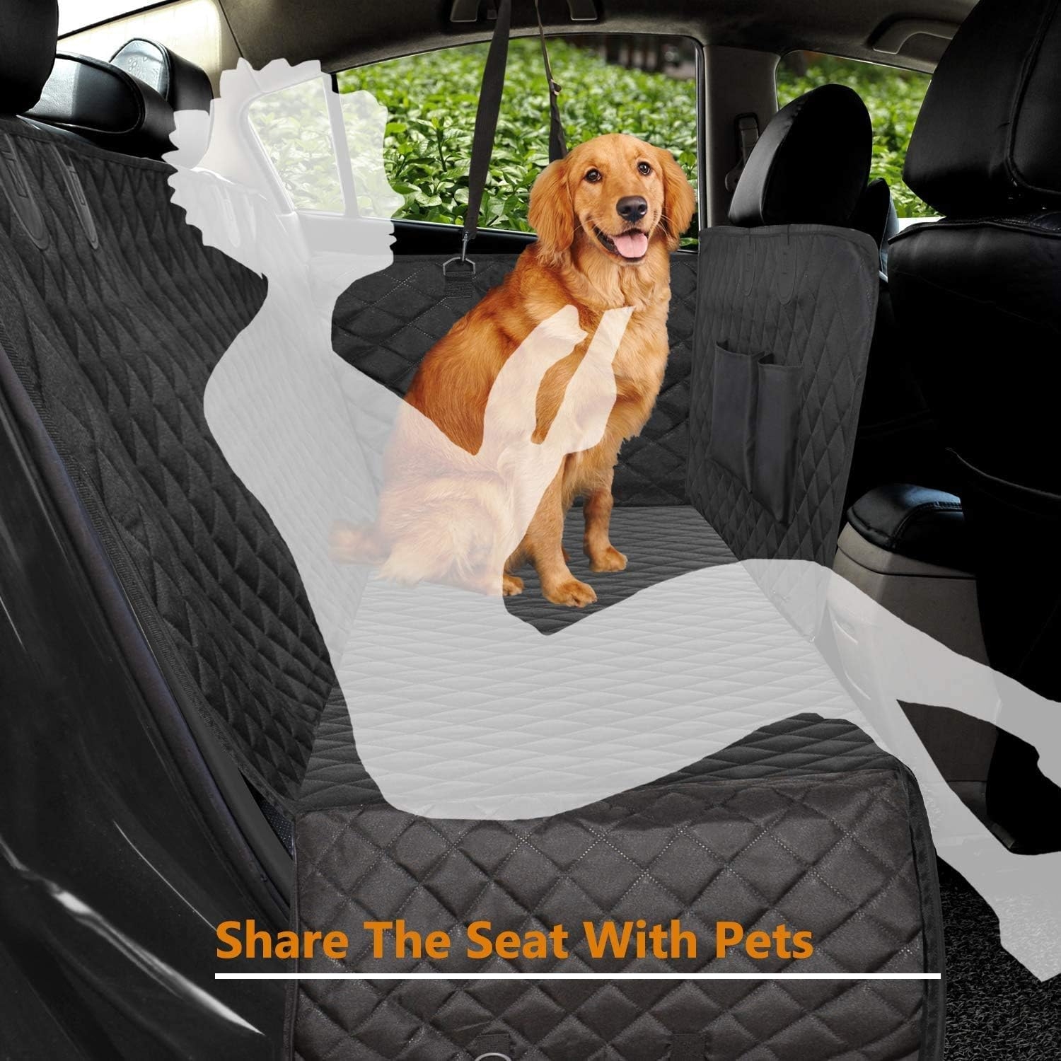Vailge 100% Waterproof Dog Car Seat Covers, Dog Seat Cover with Side Flaps, Pet Seat Cover for Back Seat - Black, Hammock Convertible