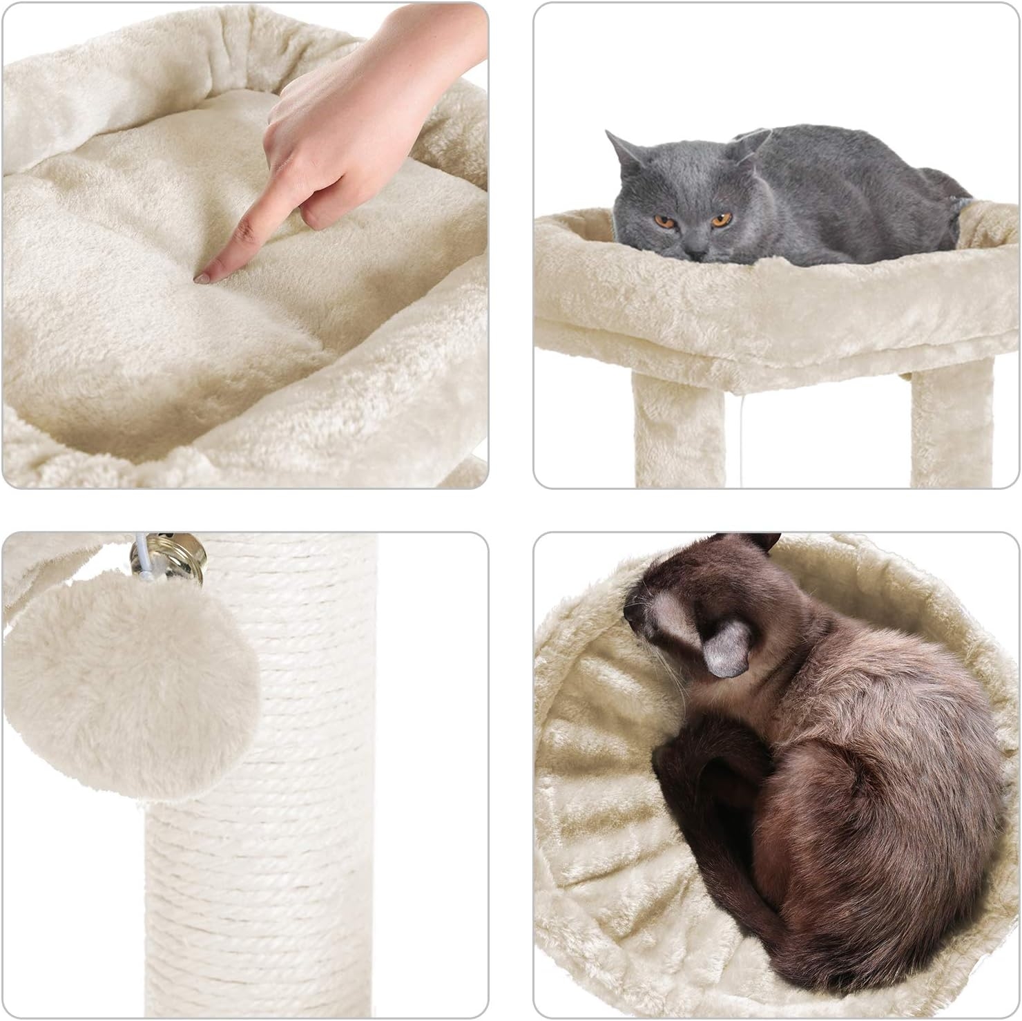 Hey-brother 41.34 inches Cat Tree with Scratching Board, 2 Luxury Condos, Cat Tower with Padded Plush Perch and Cozy Basket