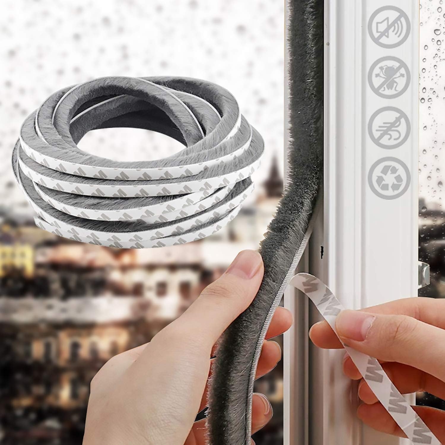 16.4 Ft Self Adhesive Weather Stripping for Window and Door Stronger Stickiness, Seal Strip Weatherstrip for Sliding Glass Doors,0.35"0.35" Gray (0.35 '' 0.35 '' 16.4ft)