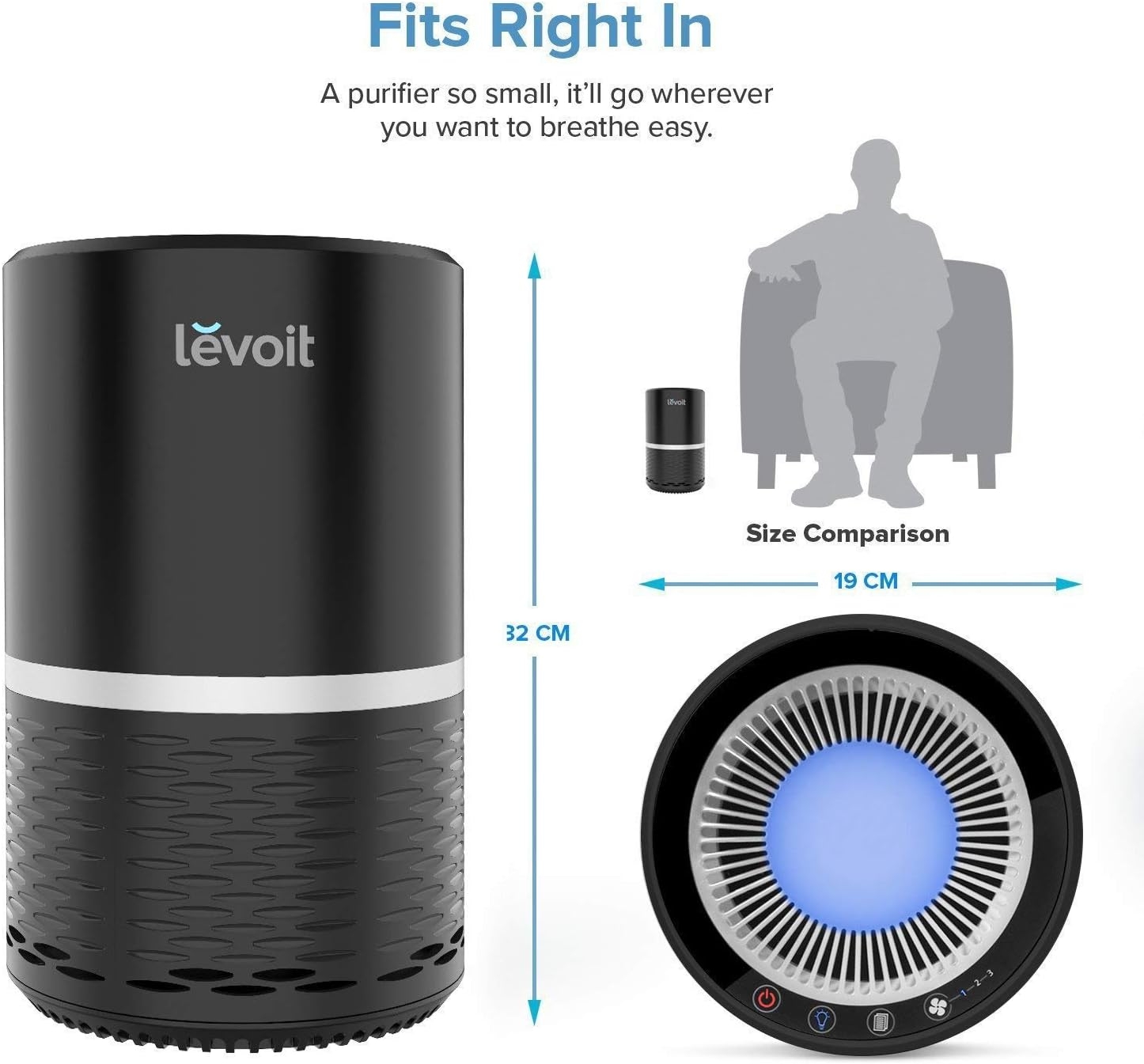 LEVOIT Air Purifier for Home, H13 True HEPA Filter for Allergies and Pets, Dust, Mold, and Pollen, Smoke and Odor Eliminator, Cleaner for Bedroom with Optional Night Light, LV-H132, Black