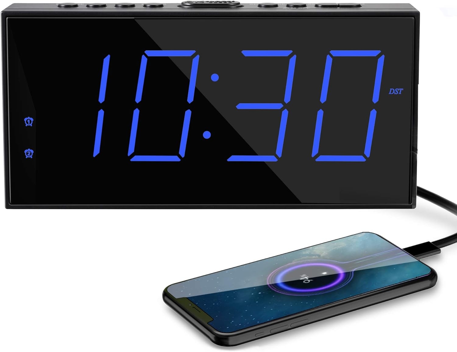 Home 7.5” Large Numbers Digital Alarm Clock,Dual Alarms & Adjustable Volume ,USB Charger,Big Snooze,12/24H,Battery Backup/Plug in Alarm Clock for Bedroom Kids Heavy Sleepers Elderly Nightstand Office
