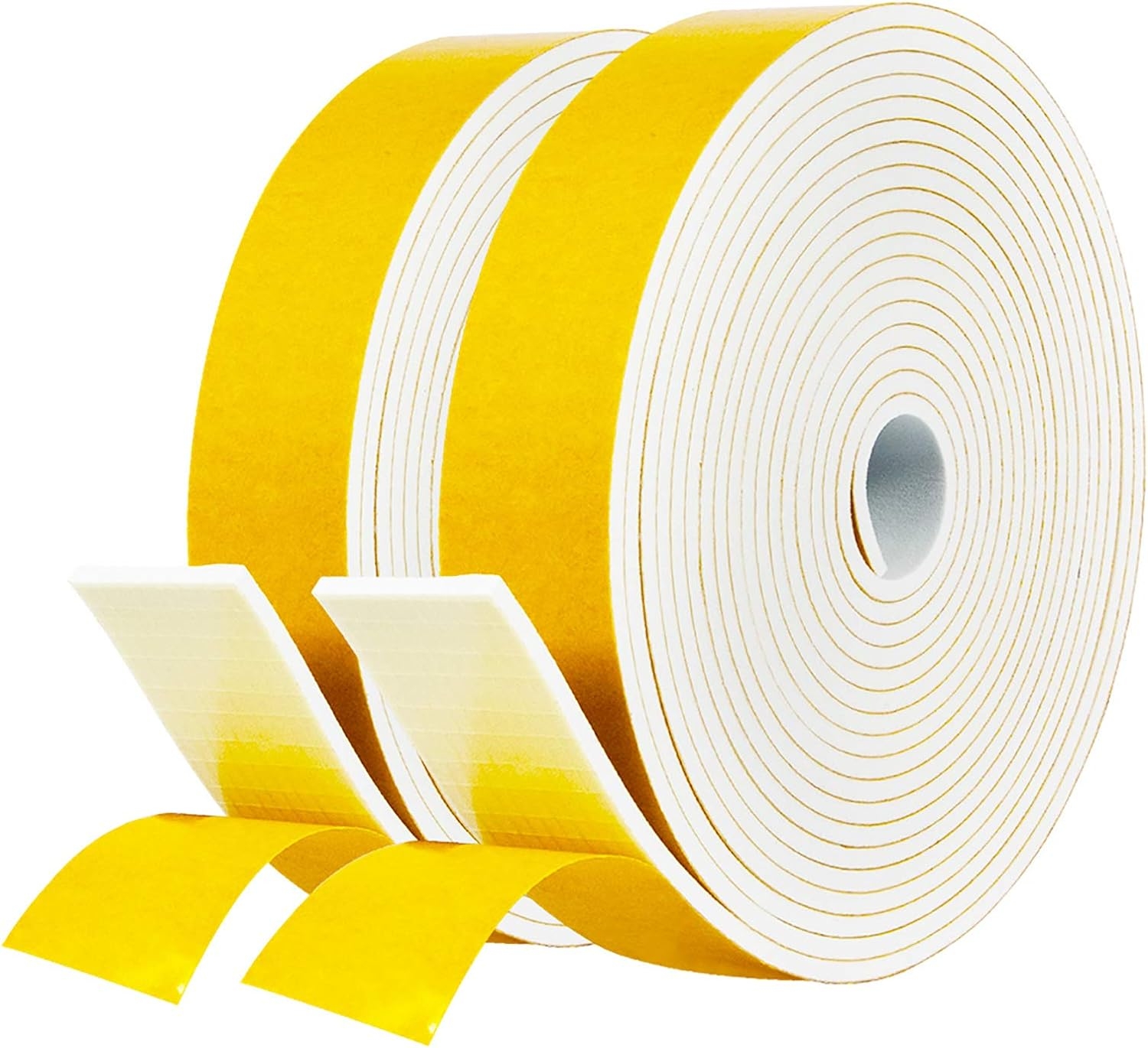 White Foam Sealing Weather Stripping- 2 Rolls, 1 Inch Wide X 1/8 Inch Thick, Window Seal Door Frame Insulation Closed Cell High Density Wide Adhesive Foam Tape, 15 Ft X 2, Total 30 Feet