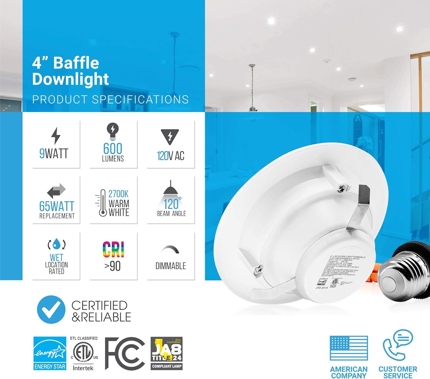 PARMIDA (12 Pack) 4 inch Dimmable LED Recessed Lighting, Retrofit Downlight, 9W (65W Replacement), 600lm, Baffle Trim, Ceiling Can Lights, Energy Star & ETL-Listed, 5 Year Warranty, 2700K