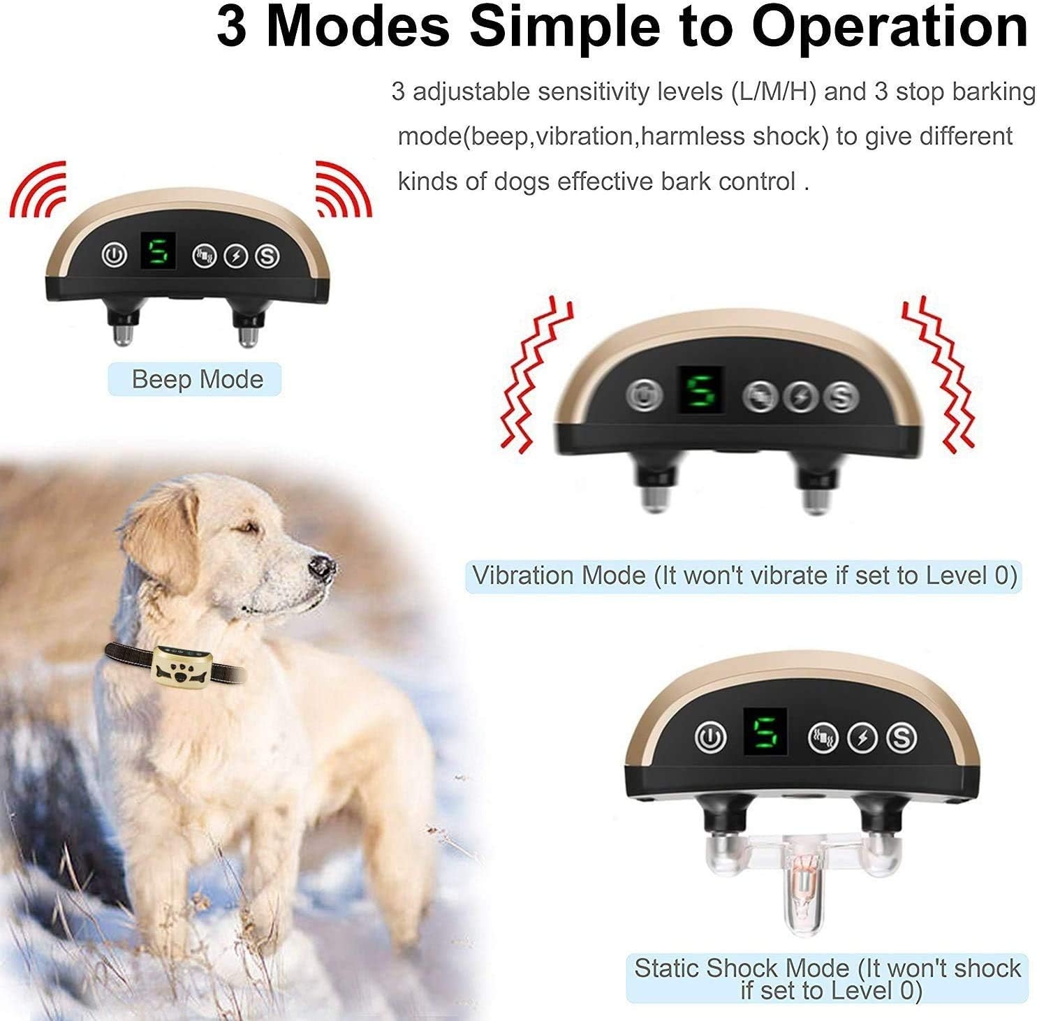 Dog Bark Collar-7 Adjustable Sensitivity and Intensity Levels-Dual Anti-Barking Modes Rechargeable/Rainproof/Reflective -No Barking Control Dog Shock Collar for Small Medium Large Dogs