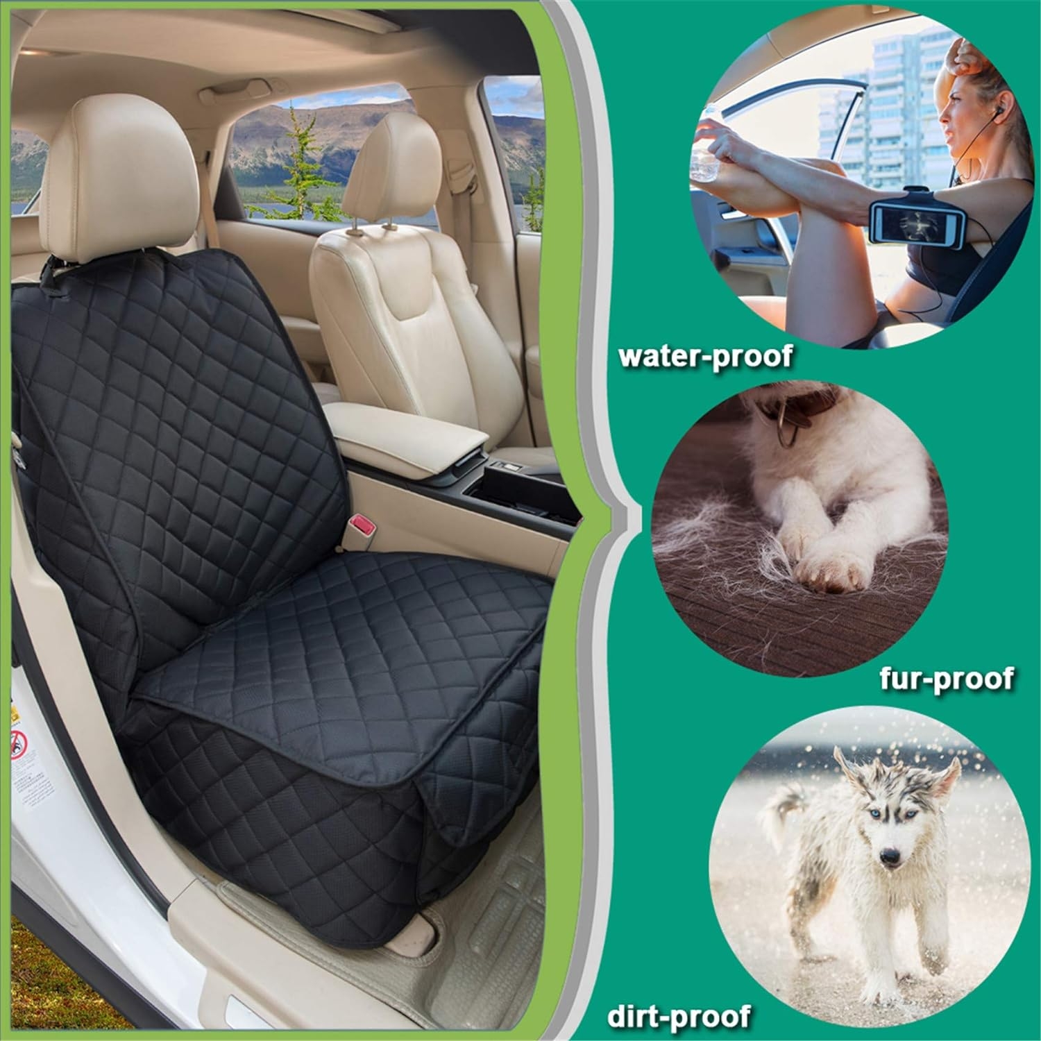 HAPYFOST Waterproof Front Seat Cover Dog Car Seat Covers Nonslip and Full Protection with Side Flaps Fits Most Cars, Trucks, SUVs