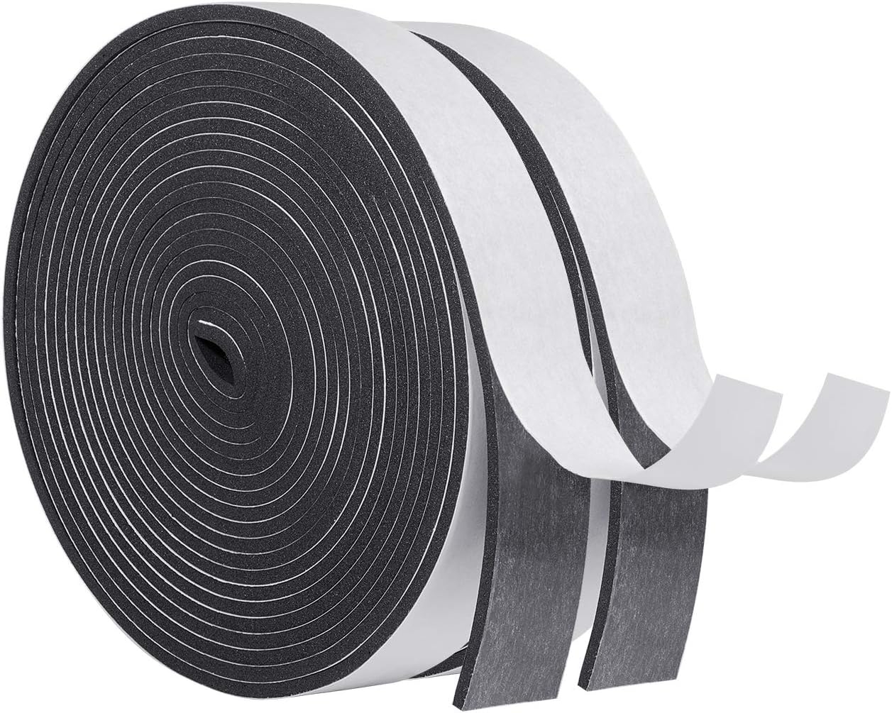 Foam Strips with Adhesive-2 Rolls, 1 Inch Wide X 1/8 Inch Thick High Density Soundproofing Door Insulation AC Unit Weather Seal Total 33 Feet Long(16.5ft x 2 Rolls)