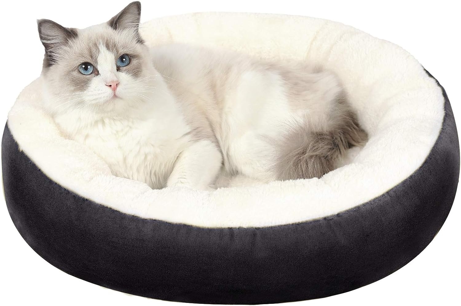 EDUJIN Warming Donut Cushion Cat Bed & Dog Bed, Calming Pup Dog Cat Bed for Small Medium Pet, Non-Slip Bottom, Machine Washable Round Warm Bed for Dogs with Fluffy Comfy Lining Plush Kennel(20",24")