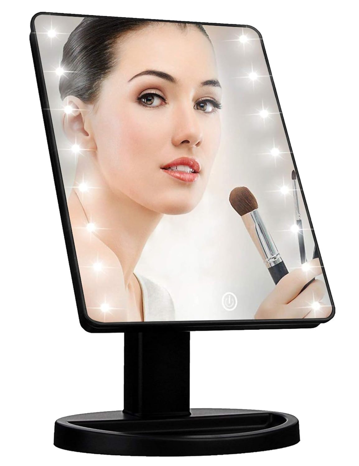 Lighted Vanity Makeup Mirror with 16 Led Lights 180 Degree Free Rotation Touch Screen Adjusted Brightness Battery USB Dual Supply Bathroom Beauty Mirror (Black)