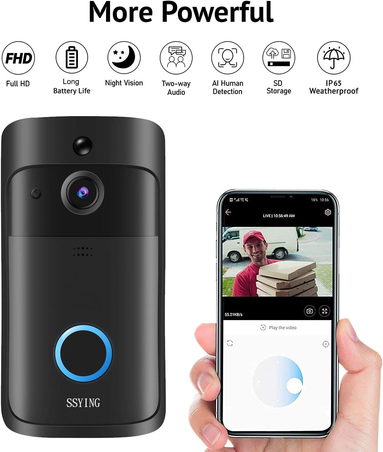 Video Doorbell Camera HD WiFi Doorbell Wireless Operated Motion Detector Audio & Speaker Night Vision for iOS&Android