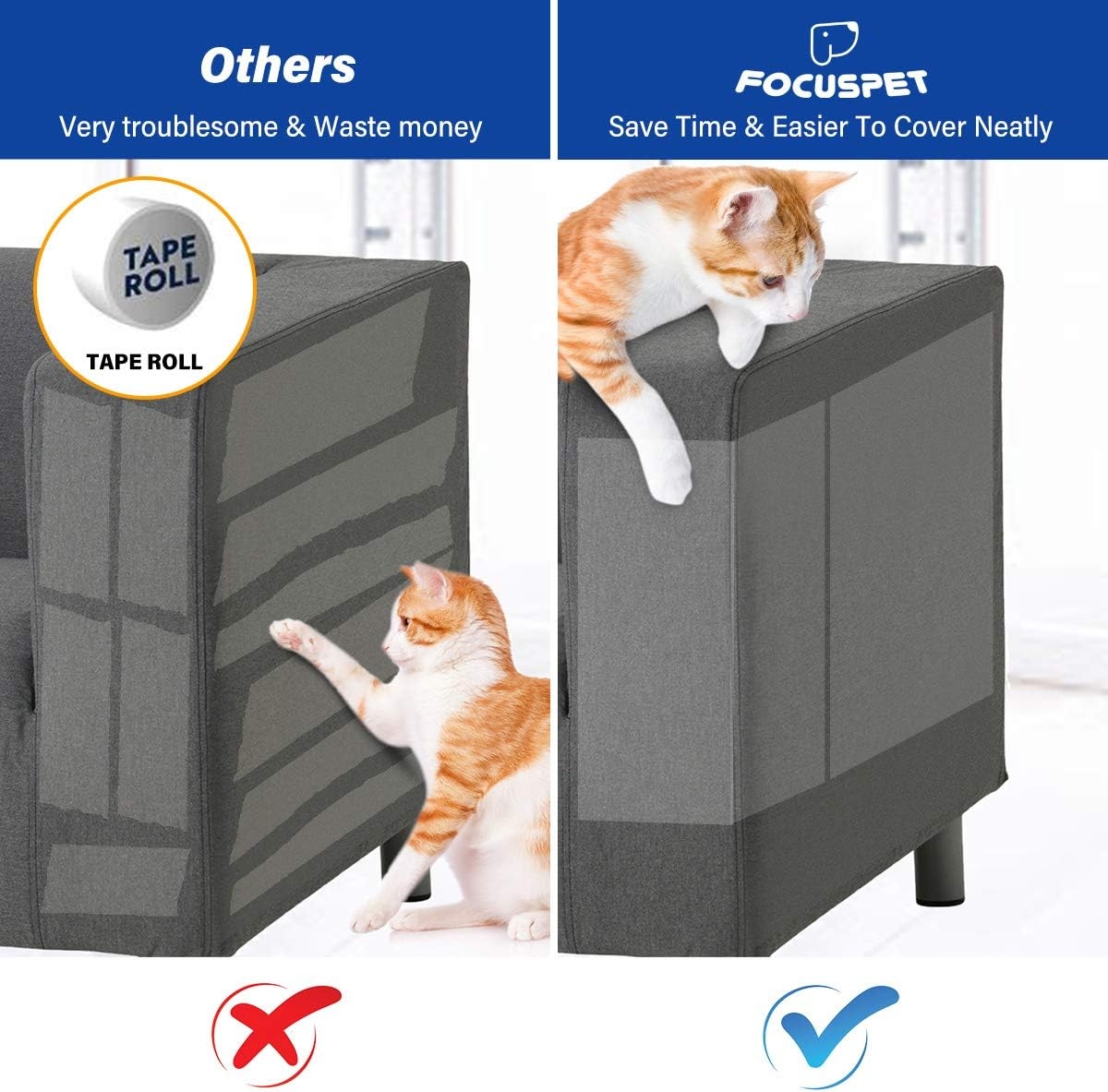 FOCUSPET Furniture Protectors from Cats, Cat Scratch Deterrent Sheet | Double-Sided Training Tape an-ti Pet Scratch for Couch Furniture Protector 6Pcs/10Pcs, 17"x12"+17"x10"