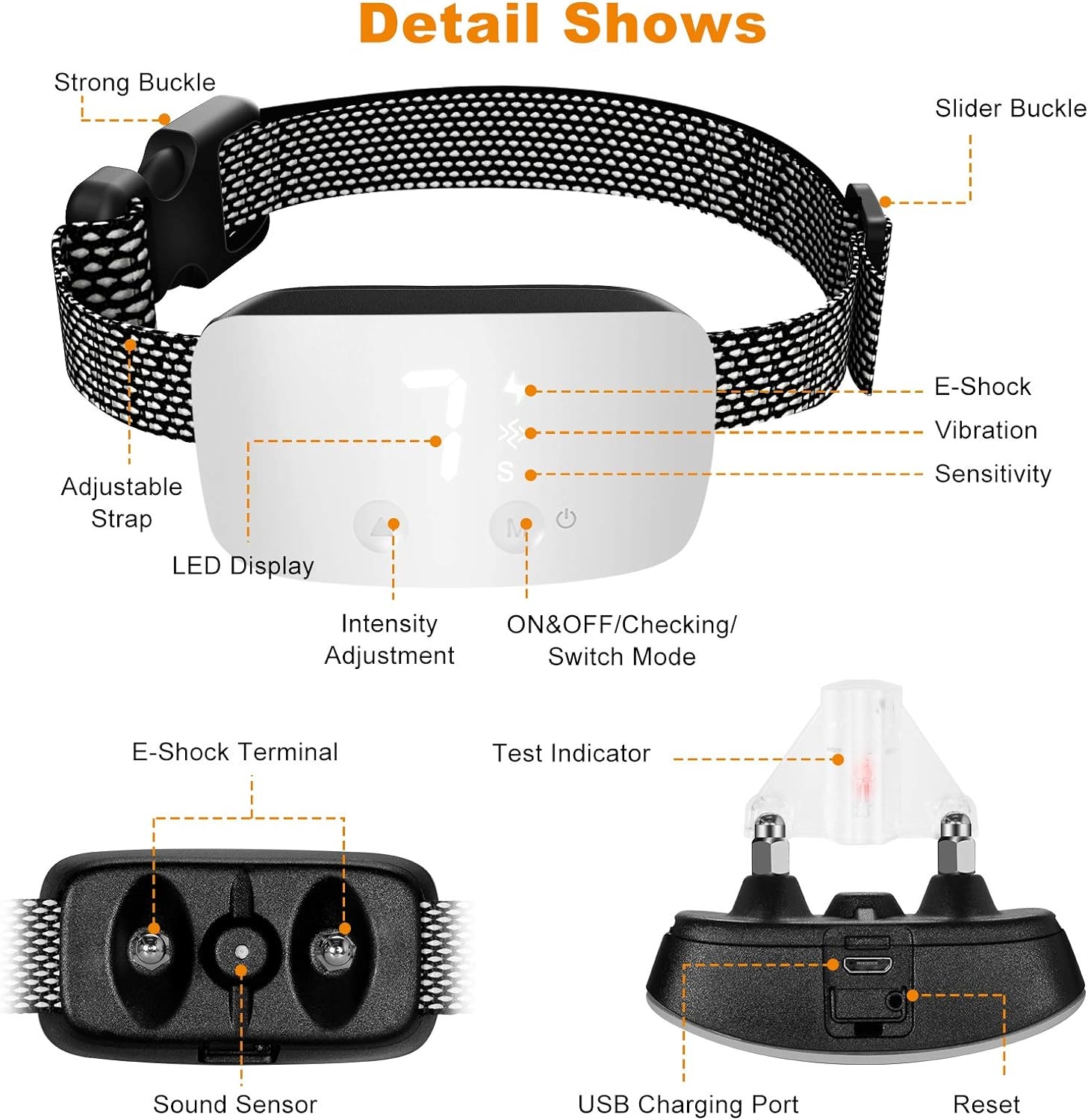 NBJU Bark Collar for Dogs,Rechargeable Anti Barking Training Collar with 7 Adjustable Sensitivity and Intensity Beep Vibration for Small Medium Large Dogs (White)