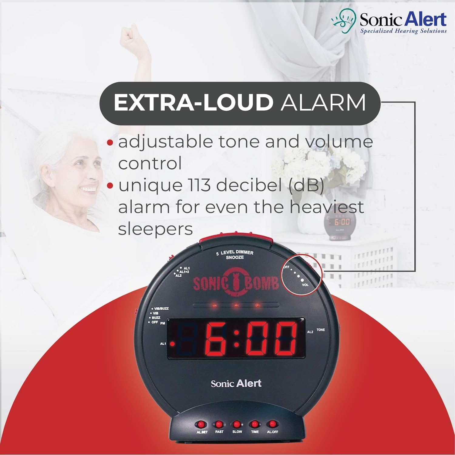 Sonic Bomb Dual Alarm Clock with Bed Shaker, Blue | Sonic Alert Vibrating Alarm Clock Heavy Sleepers, Battery Backup | Wake with a Shake